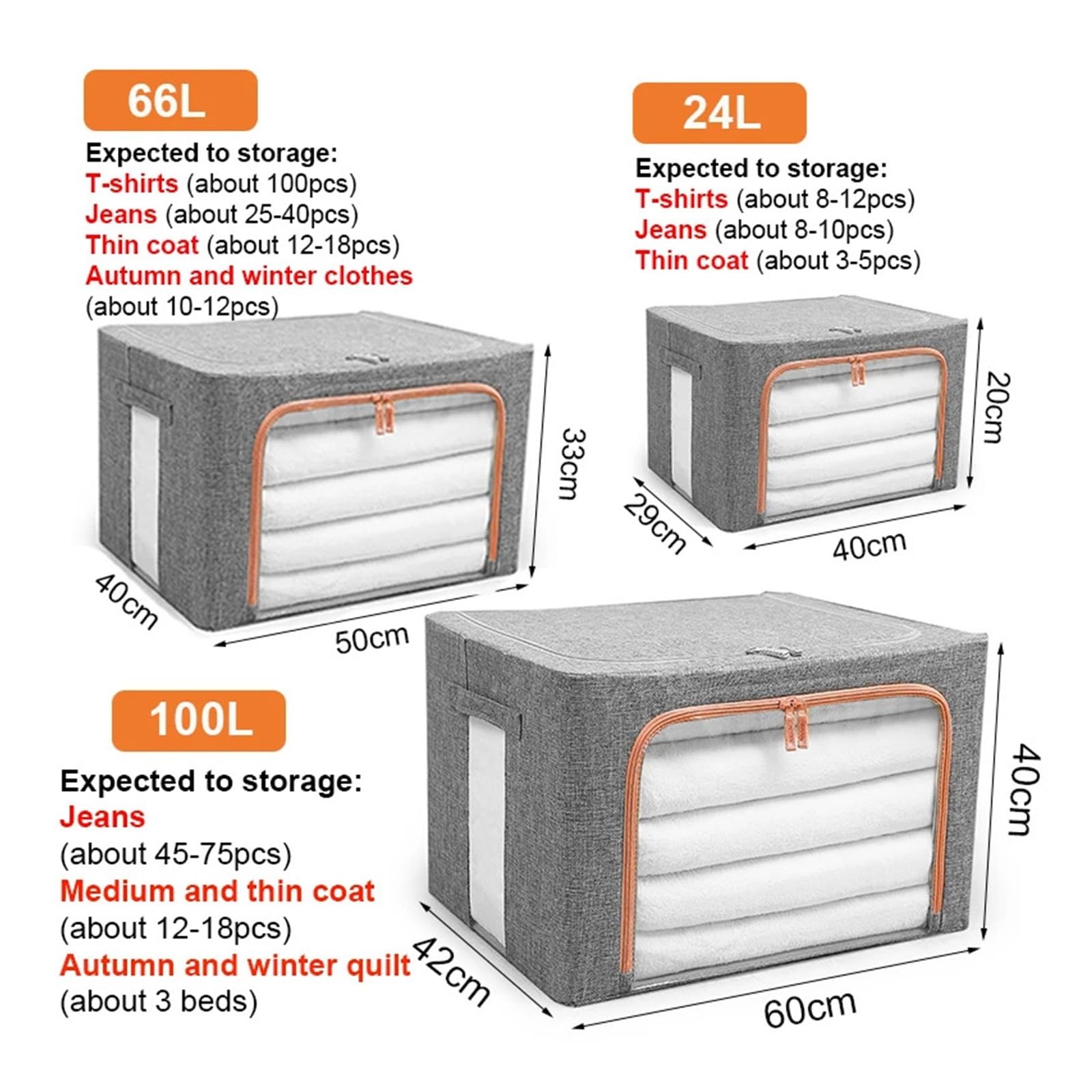 Cajas Almacenaje Ropa Organizadores De Almacenamiento Plegables, Organizador De Ropa, Mantas, Edredones, Caja De Gran Capacidad, Armario, Suéter, Organizador De Armario De Ropa(Grey,24L)