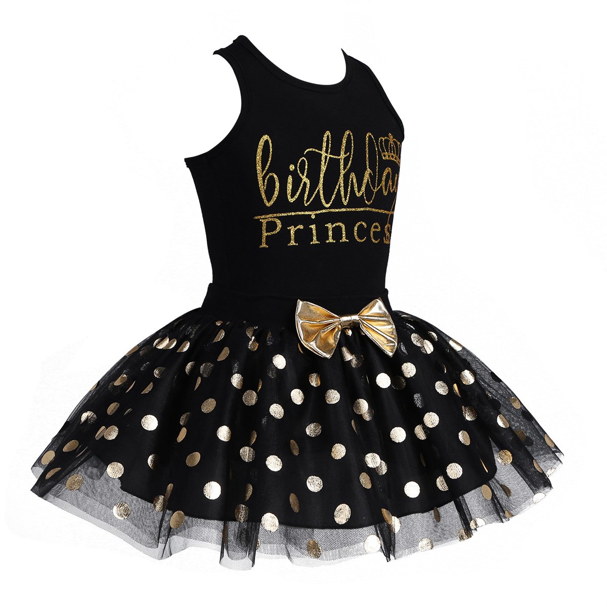 Mufeng Baby Girls Sequins Birthday Party Dress Outfit Racerback Tank Top and Shiny Polka Dots Tutu Dress Skirt 2PCS Set Black 3-4