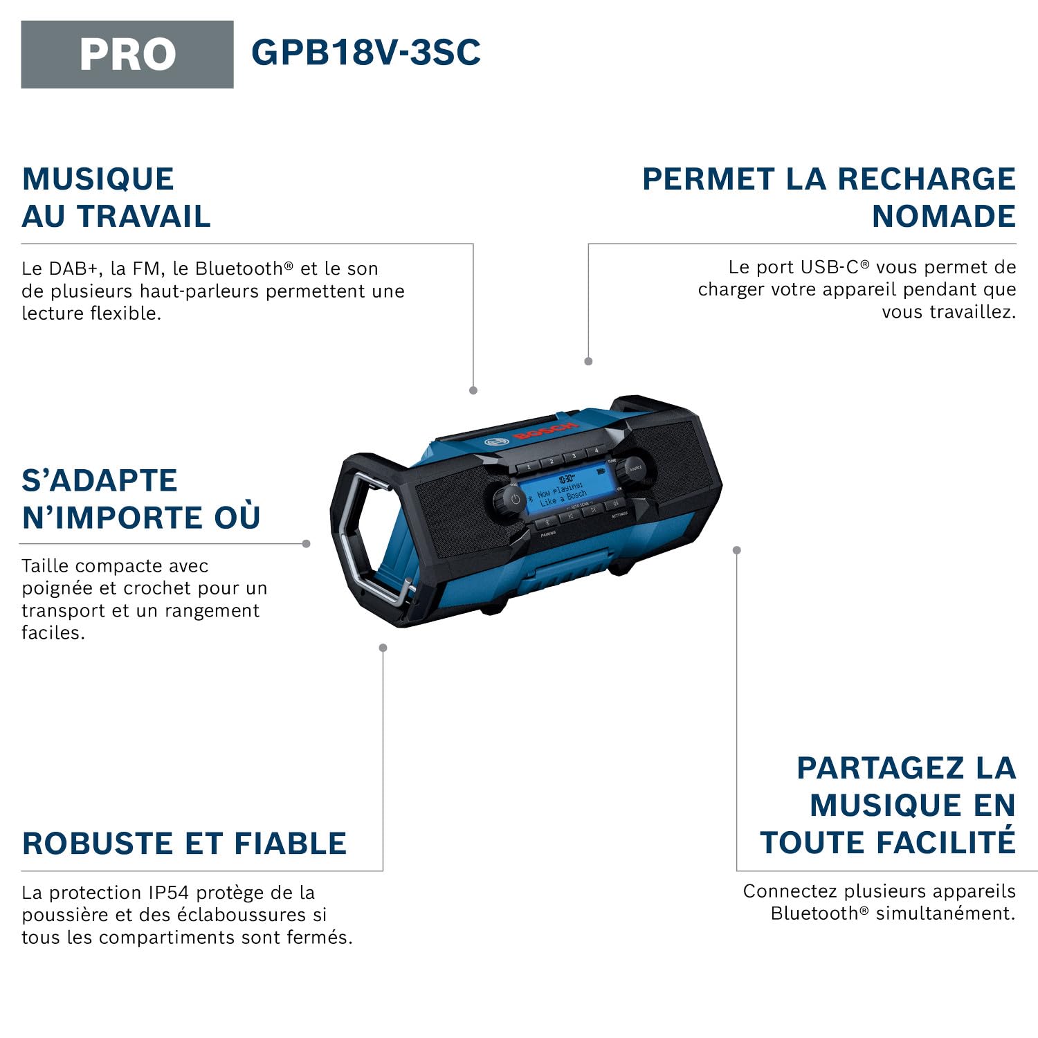Bosch PRO 18V System Radio sans-fil GPB18V-3SC (sans batterie)