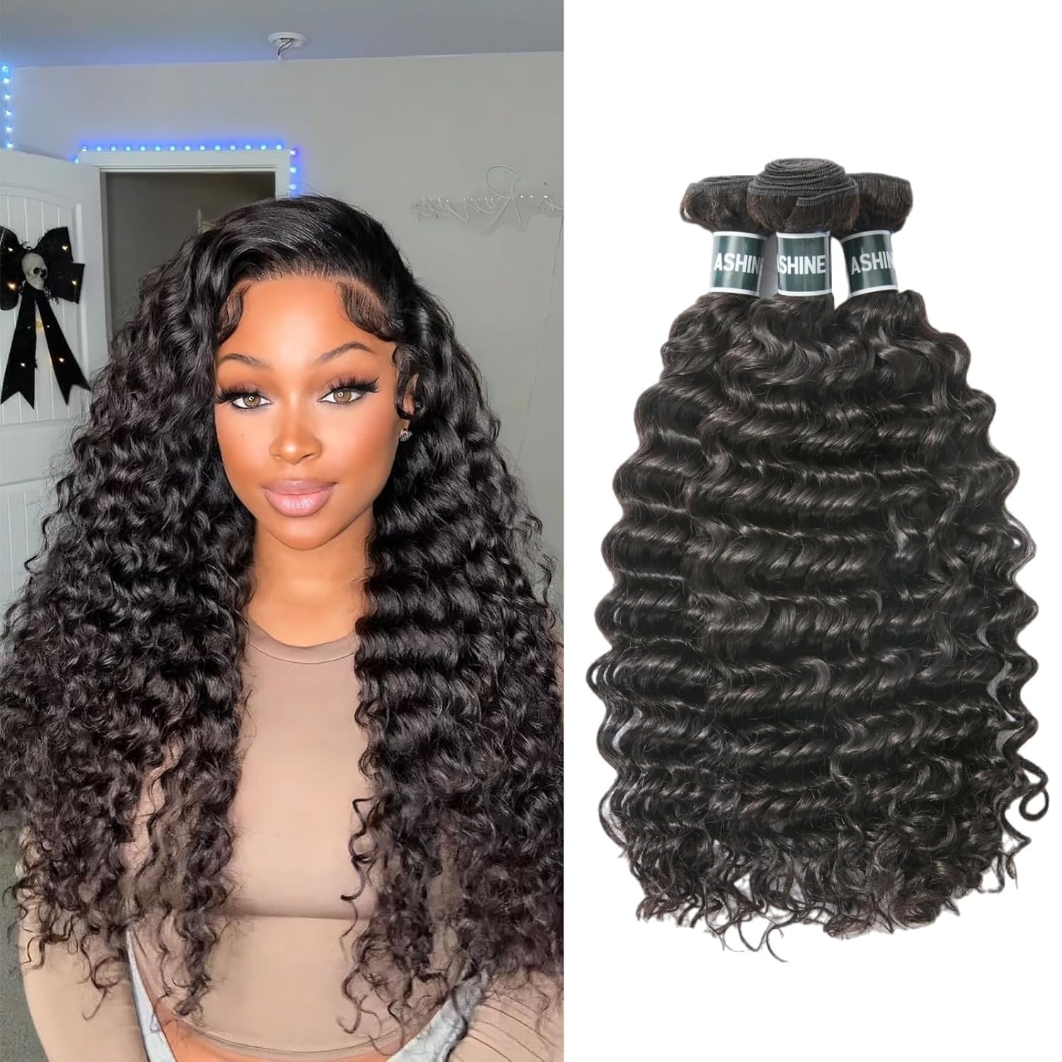 ASHINE Hair Bundles Messy Burmese Curly 3 Bundles Tight Curly Burmese Human Hair 22 24 26 Inch, Minimal Shedding Quick Weave Natural Black