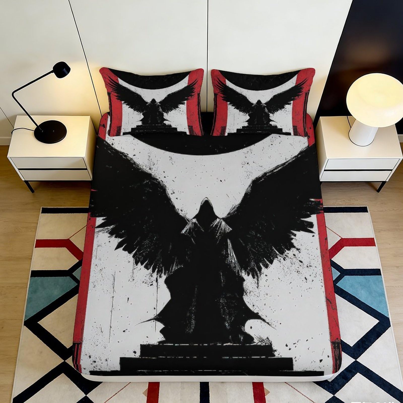 3D Printed Angel Wings Fitted Sheet Microfiber Deep Pocket Non-Slip Bedroom Bedding Angel Mattress Fitted Cover Washable 90x200x25cm