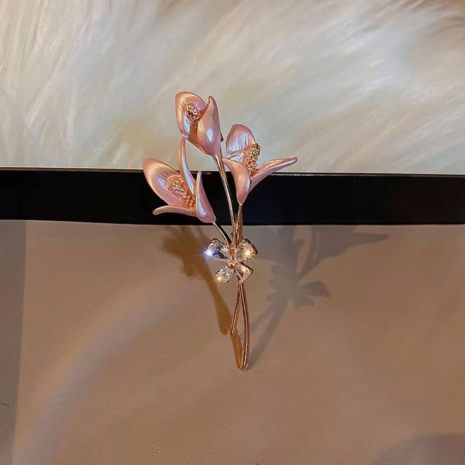 Women Gold Lily Brooch Pin Elegant Flower Rhinestone Lapel Pin for Coats Jackets Sweaters Accessories Jewelry Christmas