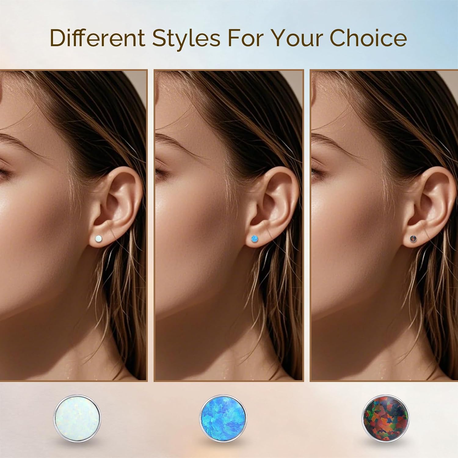Limerencia Titanium Earrings, White/Blue/Black Opal Stud Earrings, F136 Implant Grade|Suitable for Sensitive Ears of Both Men and Women - Image 5