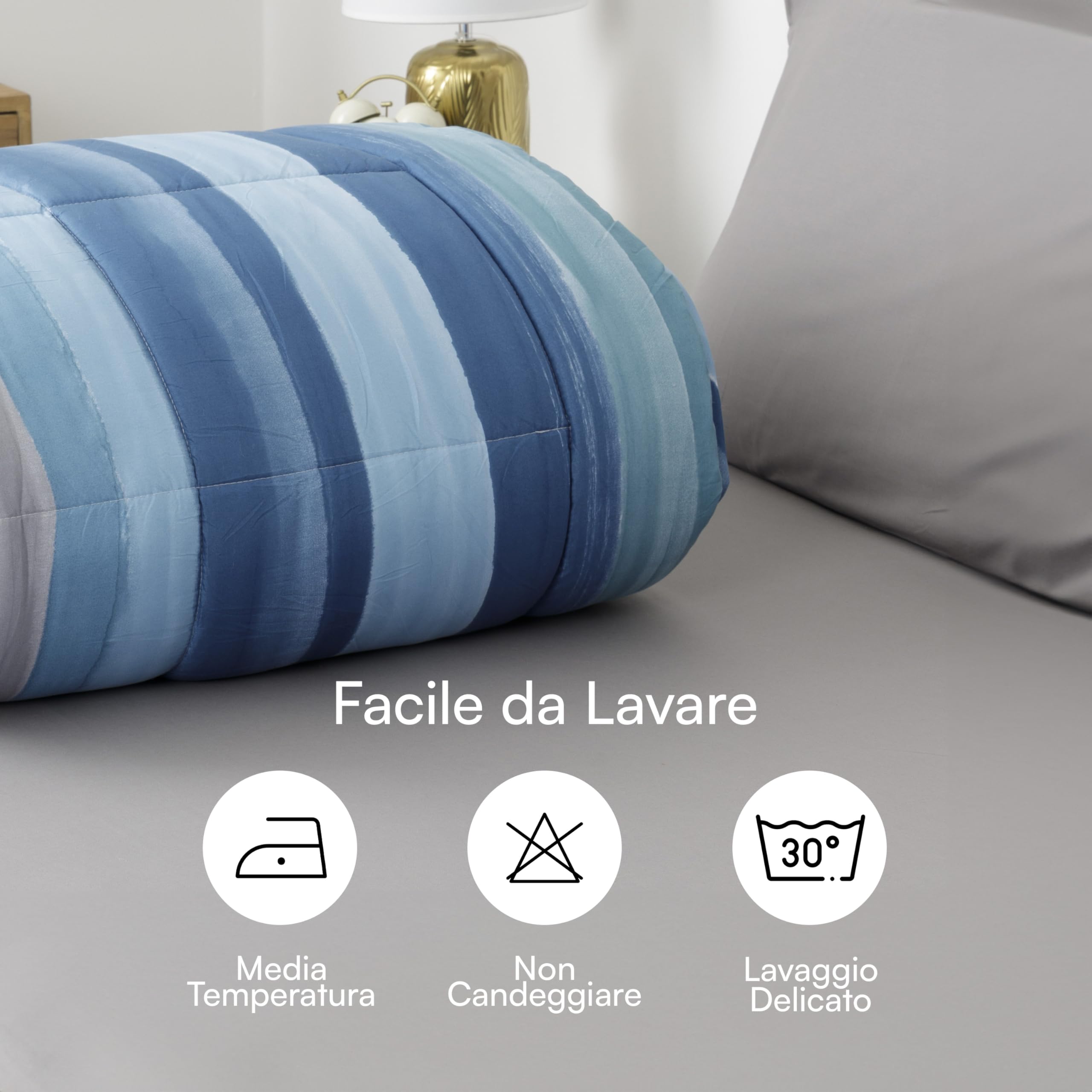Baroni Home Trapunta Invernale in Ecopiuma, Piumone 350 gr/mq caldo e morbido, Anallergica, Antiacaro e Traspirante, Righe Blu, Matrimoniale 260x260 cm