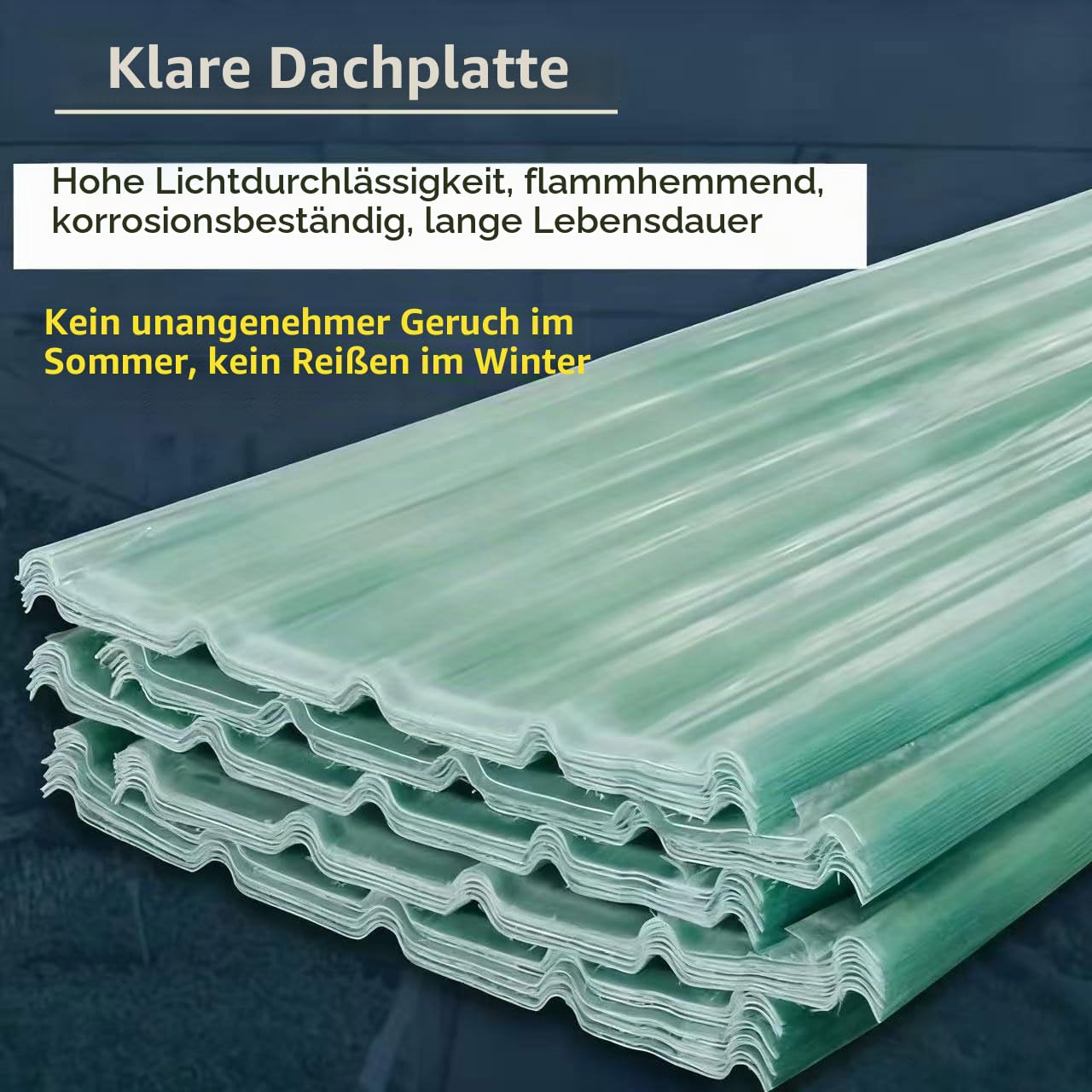 Wellplatte aus Polycarbonat FRP lichtdurchlässig, 80% Lichttransmission, bruchsicher, UV-Schutz, für Gewächshaus, Carport, Überdachung Dicke 1,2 mm(Size:5pcs,Color:0.9x1.8m/35.4x70.86in)