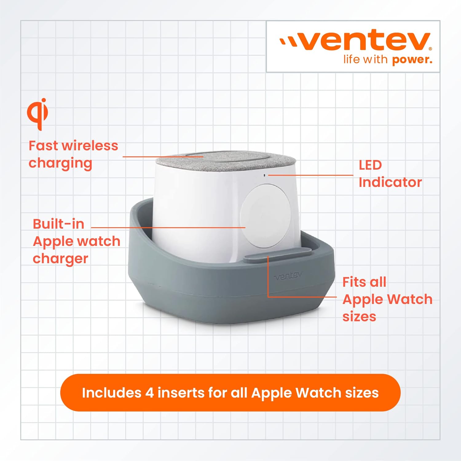 Ventev 10W Wireless Watchdock Duo Charging Pad and Apple Watch Charger