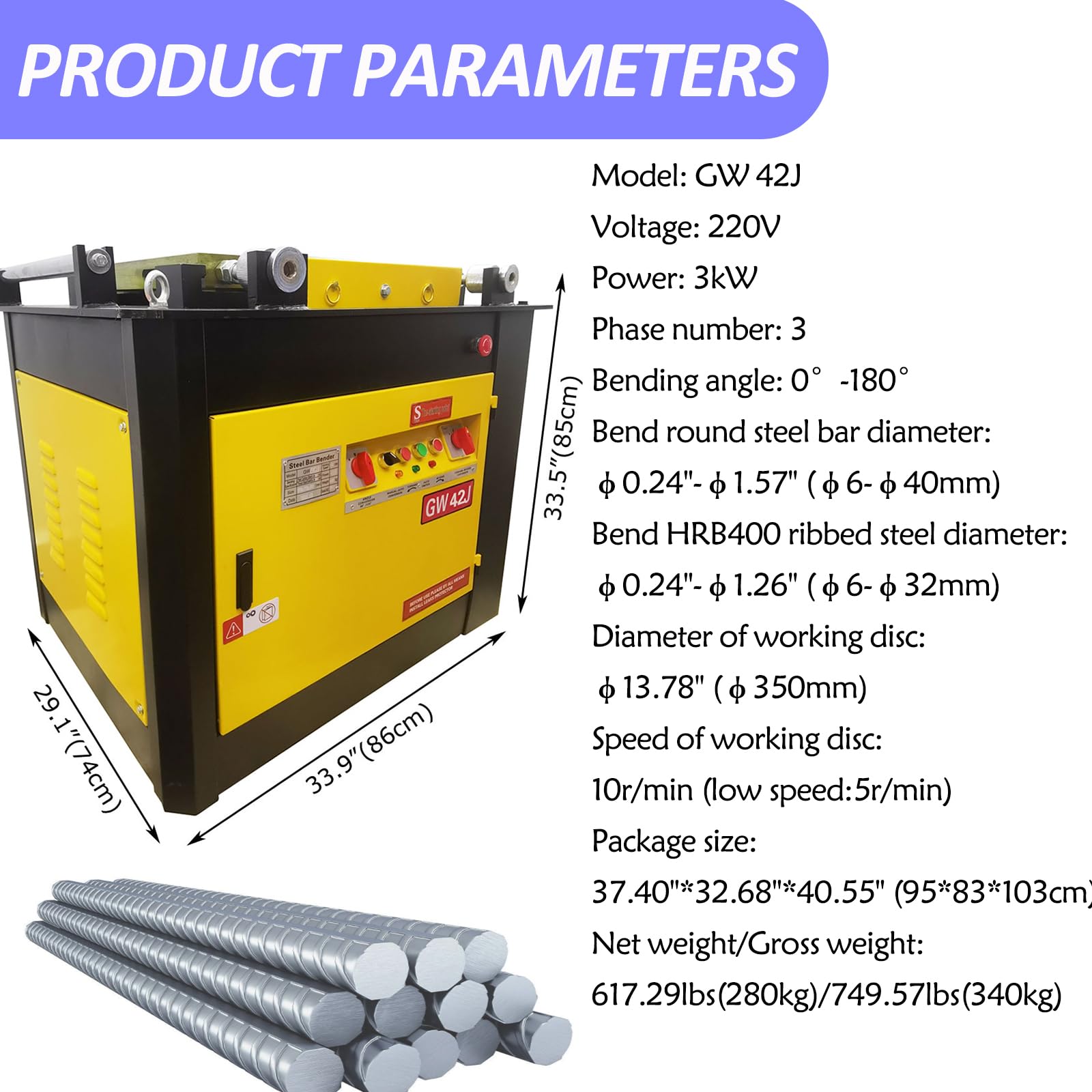 HayWHNKN Electric Rebar Bender Bending Machine Steel Bar Bender 0-180° Heavy Duty Round Steel Rebar ?0.24