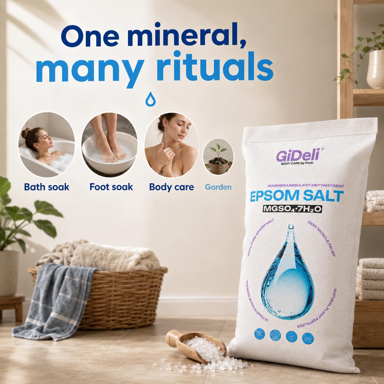 GiDeli Epsom sale da bagno Sale Epsom, solfato di magnesio puro eptahidrato, qualità farmaceutica (30 kg)