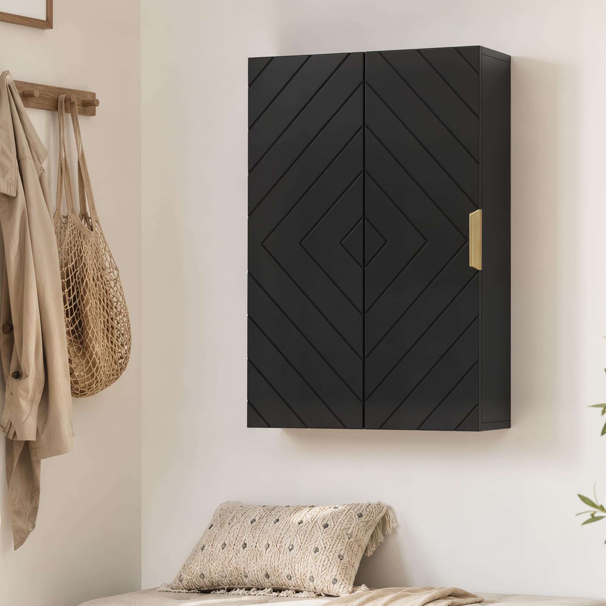 kleankin Armoire Murale de Salle de Bain Dim. 40L x 15l x 60H cm Noir
