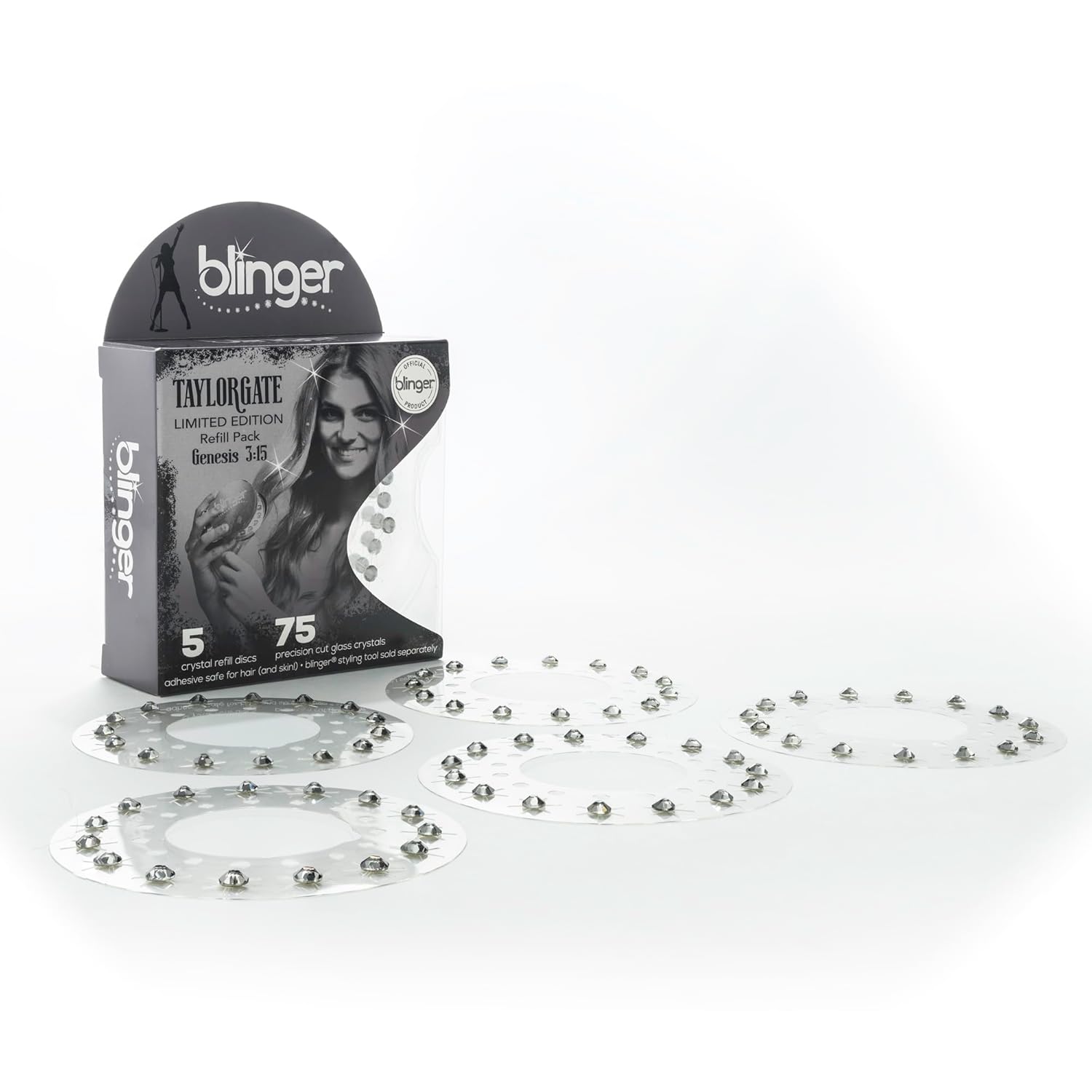 blinger® Limited Edition Refill Pack – Genesis 3:15 | 75 Precision-Cut Glass Crystals (5 Discs) | Hair Safe – Bling In, Brush Out | blinger® Styling Tool Not Included | Grey Diamond 5 MM blinger® Limited Edition Refill Pack – Genesis 3:15 | 75 Precision-Cut Glass Crystals (5 Discs) | Hair Safe – Bling In, Brush Out | blinger® Styling Tool Not Included | Grey Diamond 5 MM
