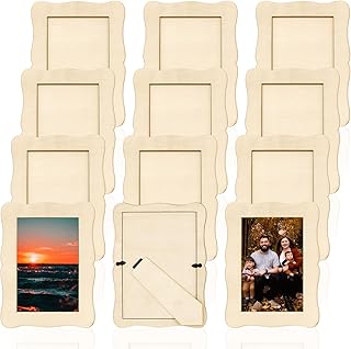 RYKOMO 12 Pieces DIY Wooden Picture Frames, Unfinished Solid Wood Photo Picture Frames for 4 x 6 in Photos, Standing Wooden Picture Frame for Thanksgiving Christmas Gift, New Year DIY Crafts(Wave shape)