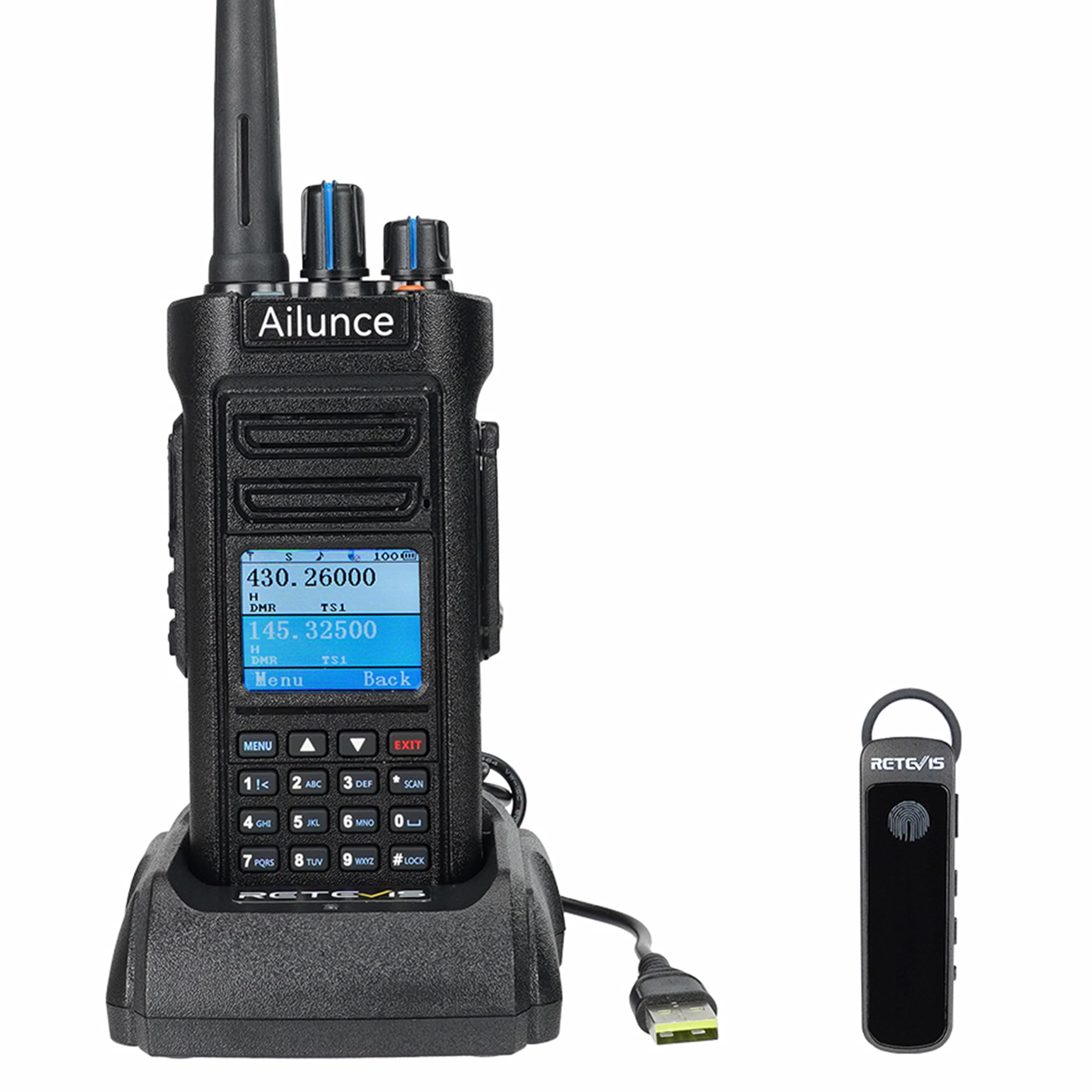 Retevis Ailunce HD2 DMR Radio, Talkie Walkie Longue Portée | sans Fil 5.0, Double Bande Walkie Talkie, Etanche IP67, Batterie 3200mAh Radio Amateur pour Evénement Amateur