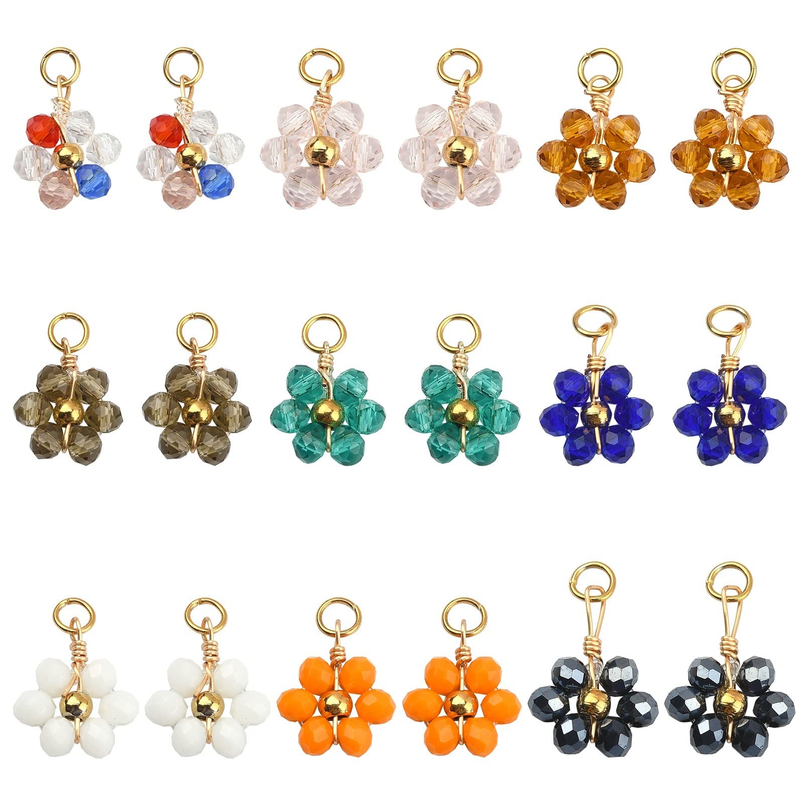 LiQunSweet 27 Pcs 9 Colors Beaded Glass Crystal Flower Charms for Jewelry Making Bracelets Necklace Earrings DIY Crafts