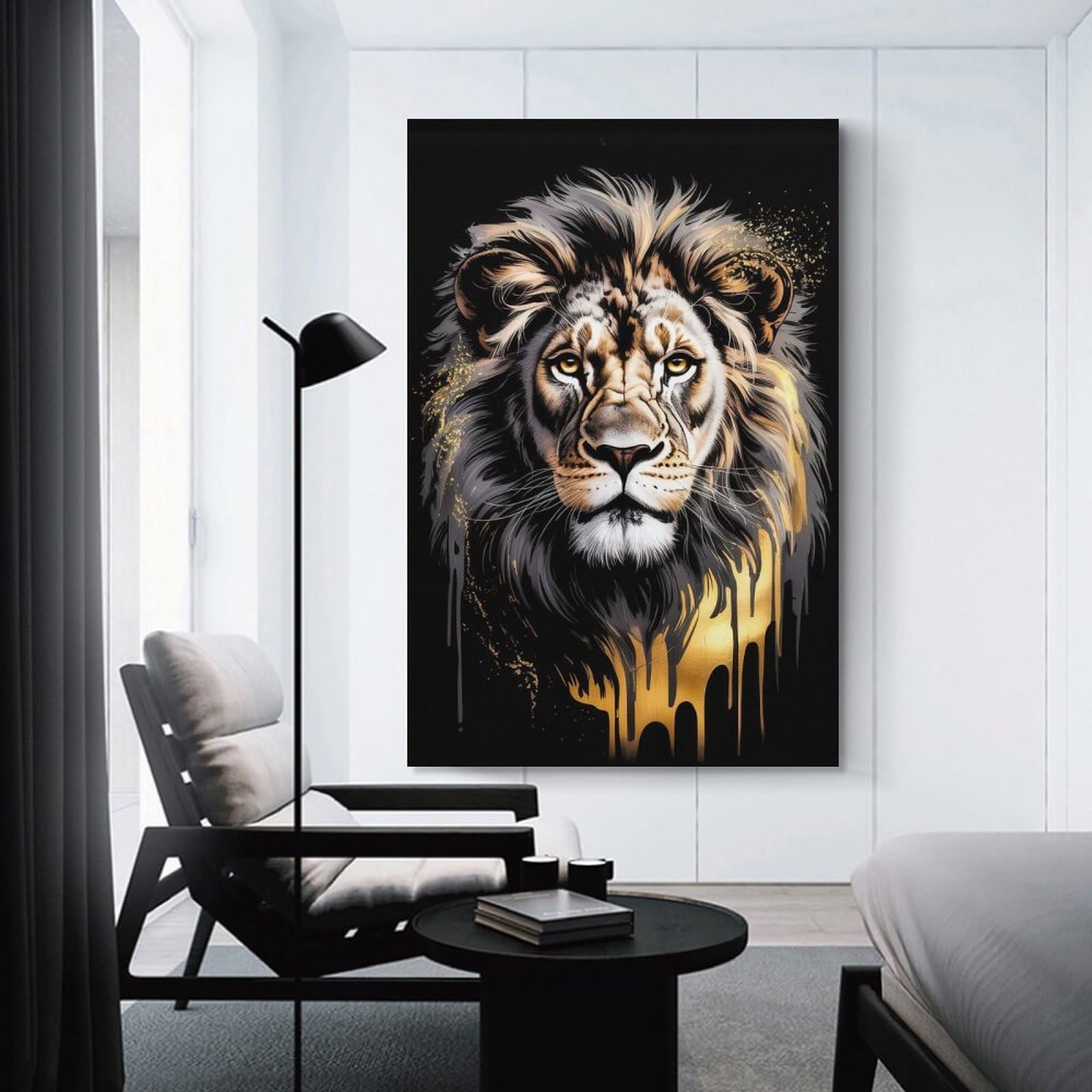 Junmoney Aureate Sovereign – Lion’s Roar in Abstract Gold & Ebony Canvas Wall Art 08x12inch(20x30cm), for Work Areas, Reading Rooms Or Studios, A Smart Decor Choice for Study Walls