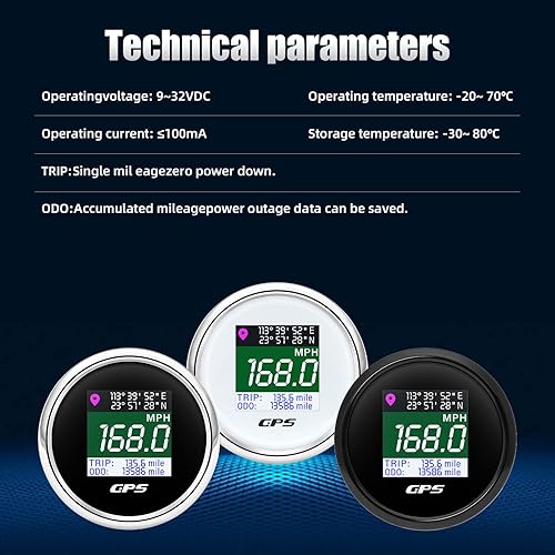 Miniatura 3 de ARTILAURA Velocímetro GPS de 2-1/16 pulgadas, 2.047 in, velocímetro, GPS, medidor de velocímetro, MPH, km/h, nudo, TFT, antena, odómetro para Negro