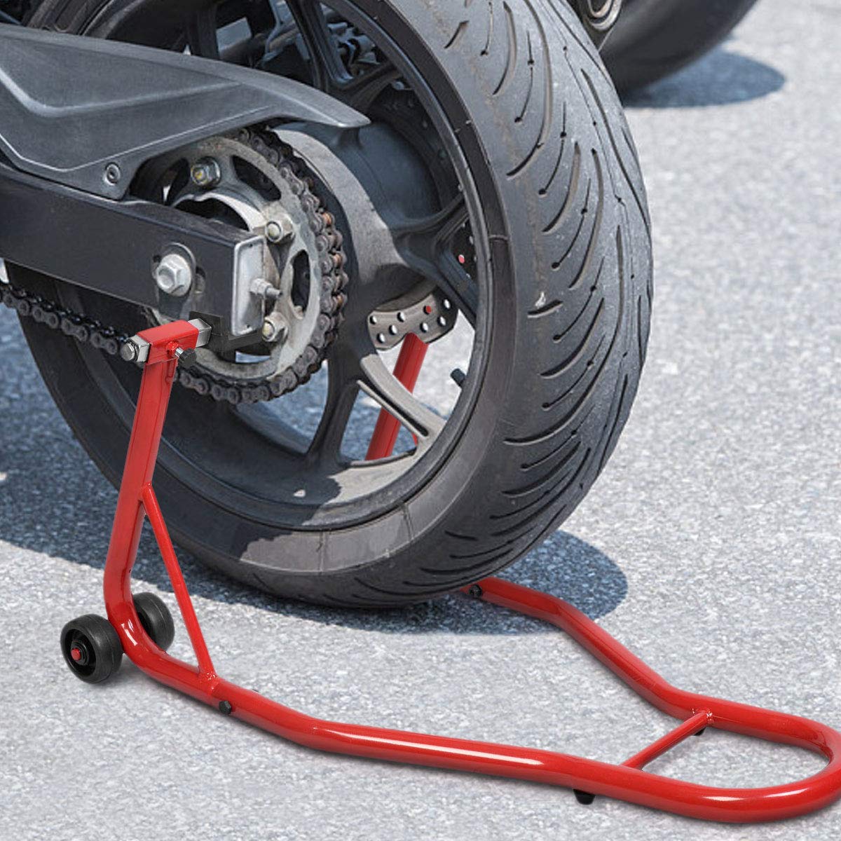 GOPLUS Motorradständer Hinten, Montageständer Farbwahl, Motorradhalter Hinterradständer Radständer Radhalter für Hinterrad (Rot)