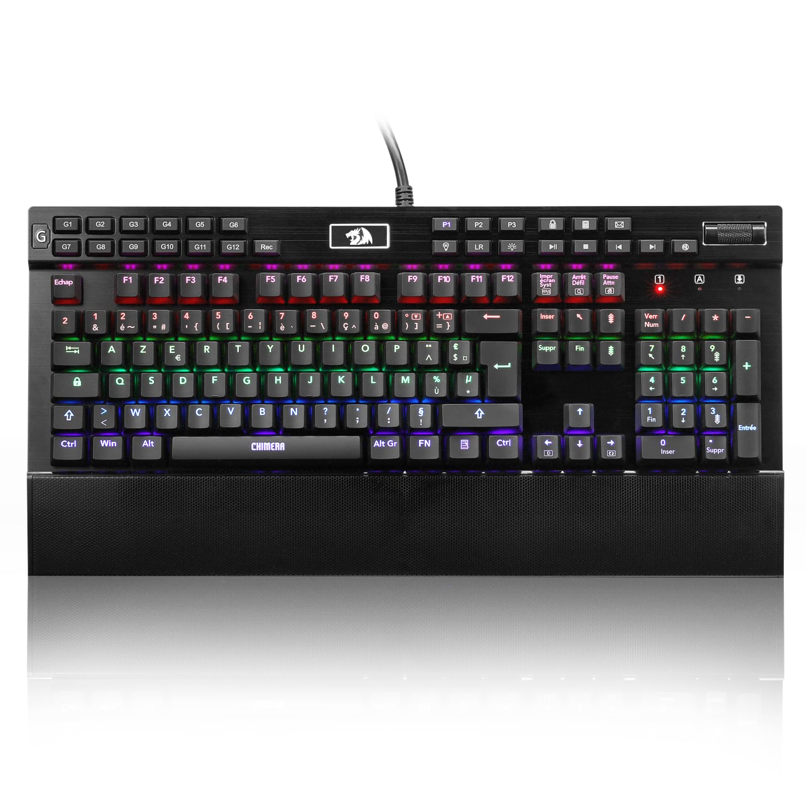 Redragon K550 Clavier Mécanique Filaire AZERTY RGB 12 Touches Macro | Switch Violet Cliquable 2 Ports USB Intégrés Repose Poignet Amovible 104 Touches Anti Ghosting Ergonomique