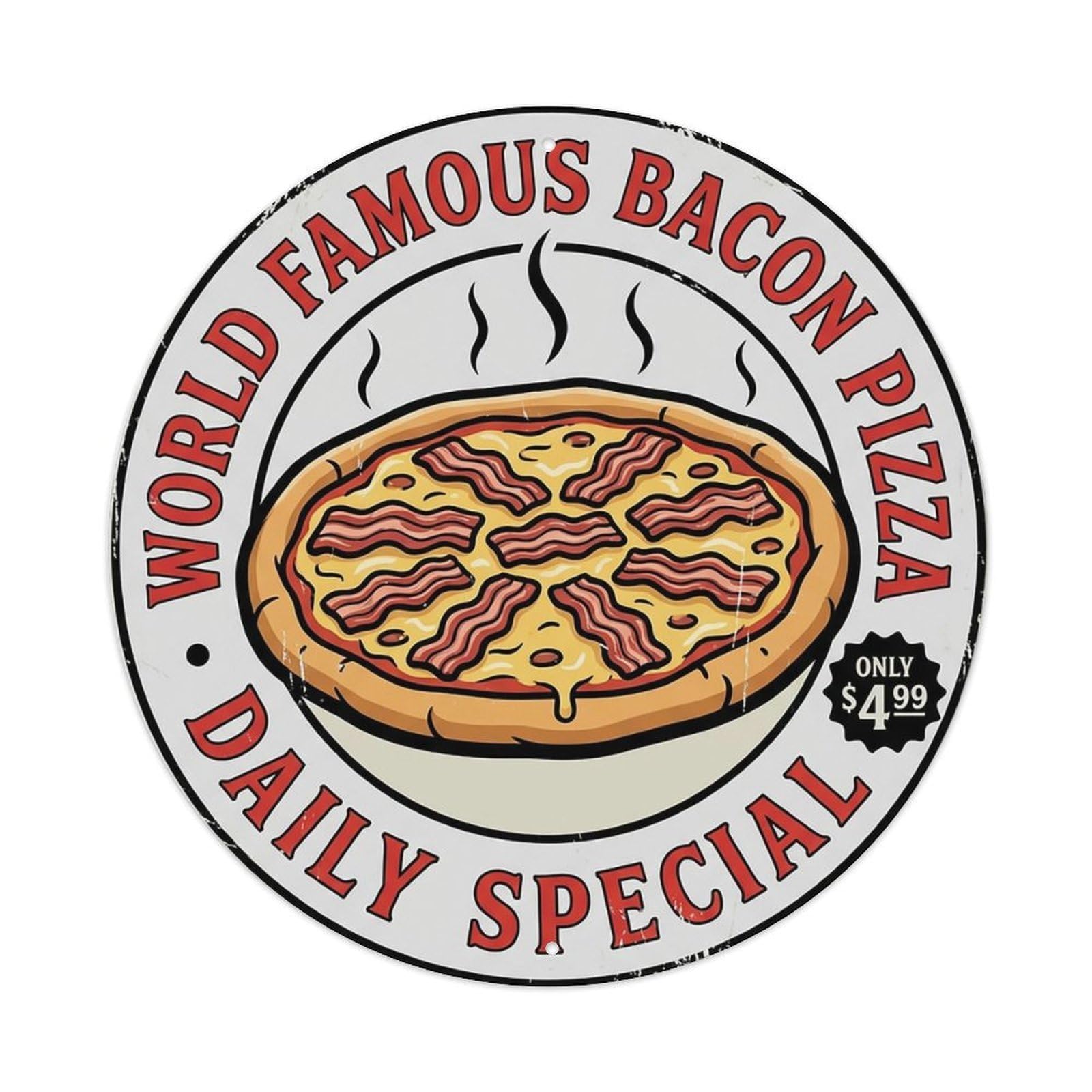 Huiyhb 8X8inch(20X20cm) Vintage Pizza Slice Italian Traditional Cuisine Bacon Metal Tin Sign