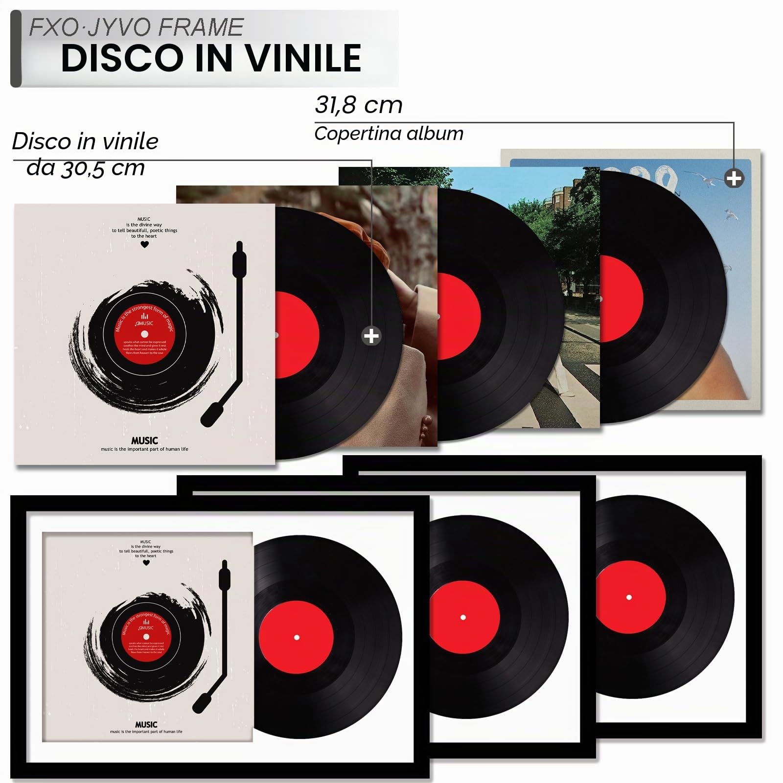 Fxojyvo Cornice per dischi in vinile per la copertina dell'album da parete, cornice nera 40,6 x 61 cm per qualsiasi disco LP da 30,5 cm con custodia, 1 confezione/nero