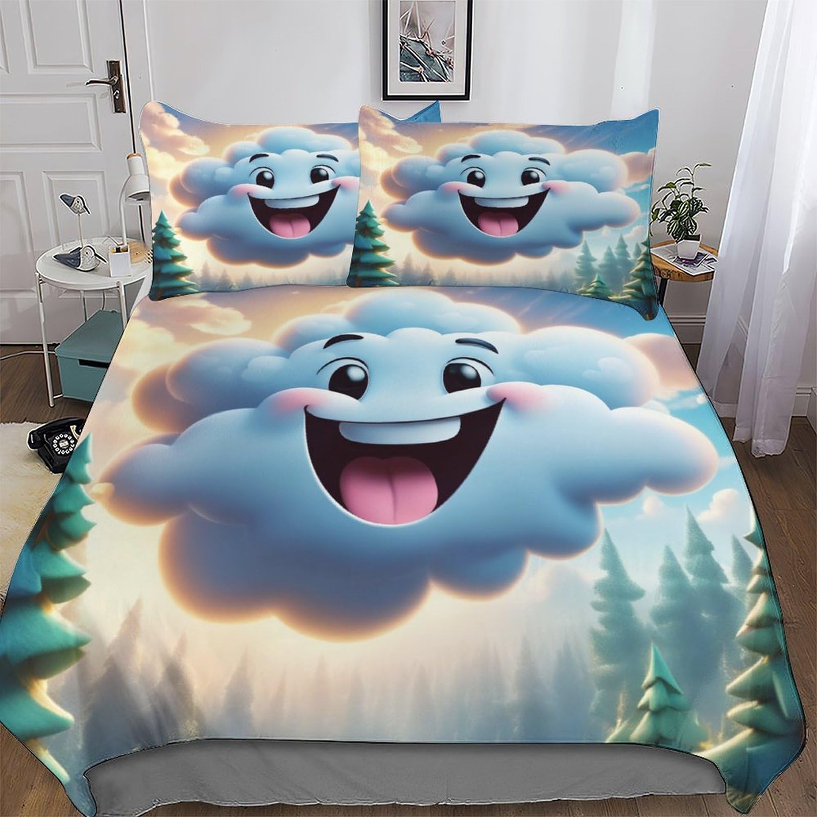 Housse de couette 220x240 Nuage parure de lit 3 pièces microfibre avec taies d'oreillers