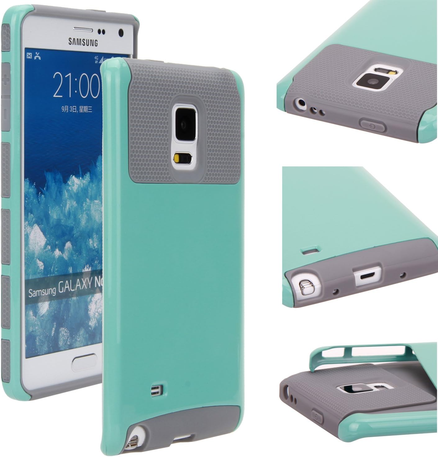 GALAXY NOTE 4 edge case, E LV GALAXY NOTE 4 edge - Two Tone Dual Layer Armor Protective Defender Case Cover for Samsung GALAXY NOTE 4 edge - [GREY/MINT]