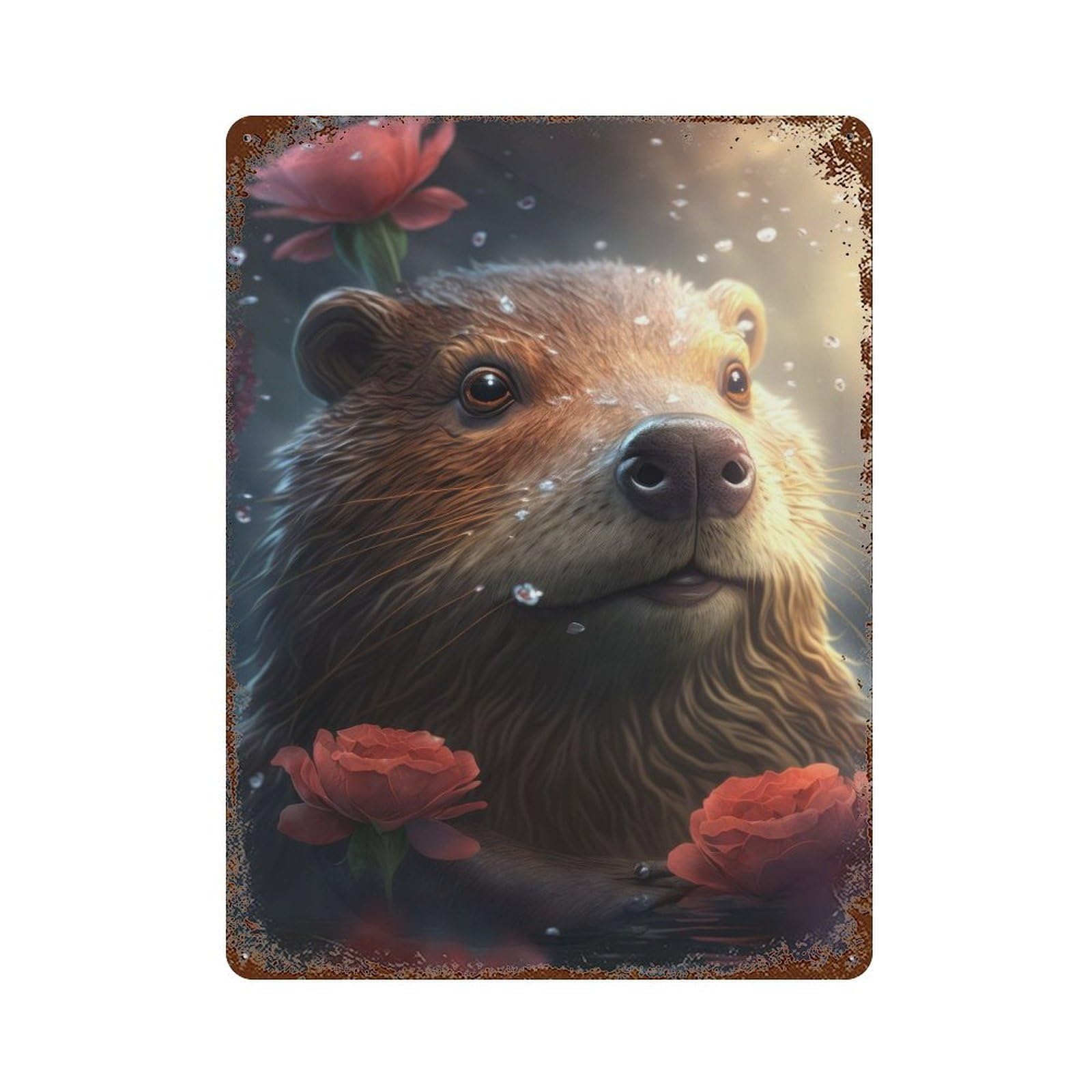 Garage Style Cute Beaver Rust Effect Tin Sign 15.7"x11.8", Vintage Wall Decor for Bar And Workshop