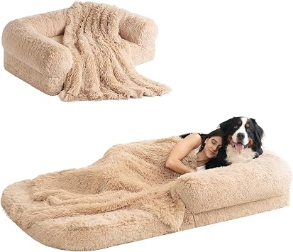 EHEYCIGA Orthopedic Foldable Human Dog Bed - 72x44x11, Camel