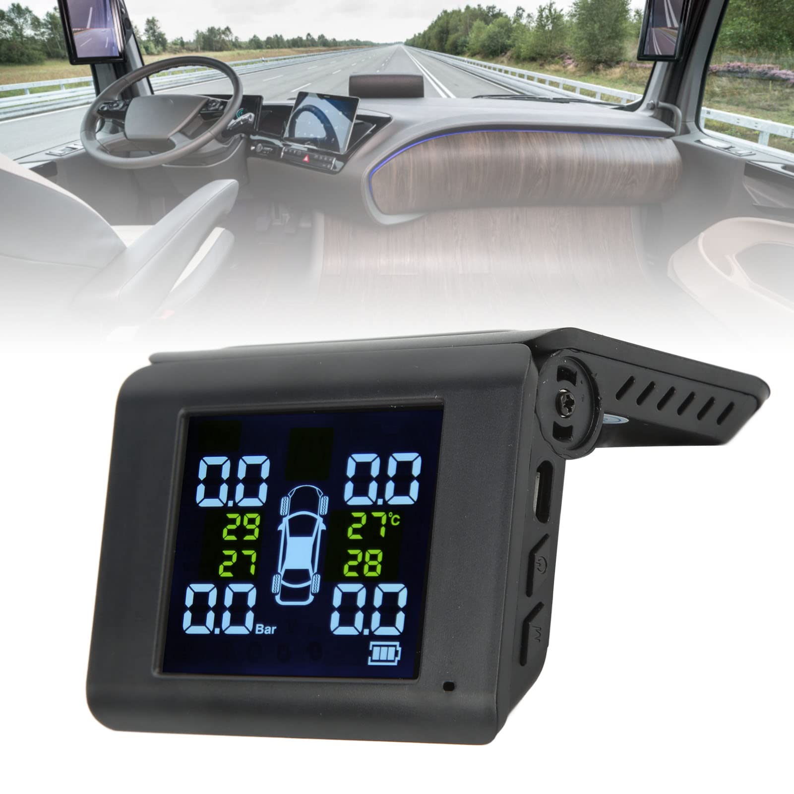 Focket Reifendrucküberwachungssystem, Drahtloses Solar-TPMS-Reifendrucküberwachungssystem mit 4 Externen Sensoren, LCD-Display, Echtzeit-Druck- und Temperaturwarnungen für Auto, Wohnmobil