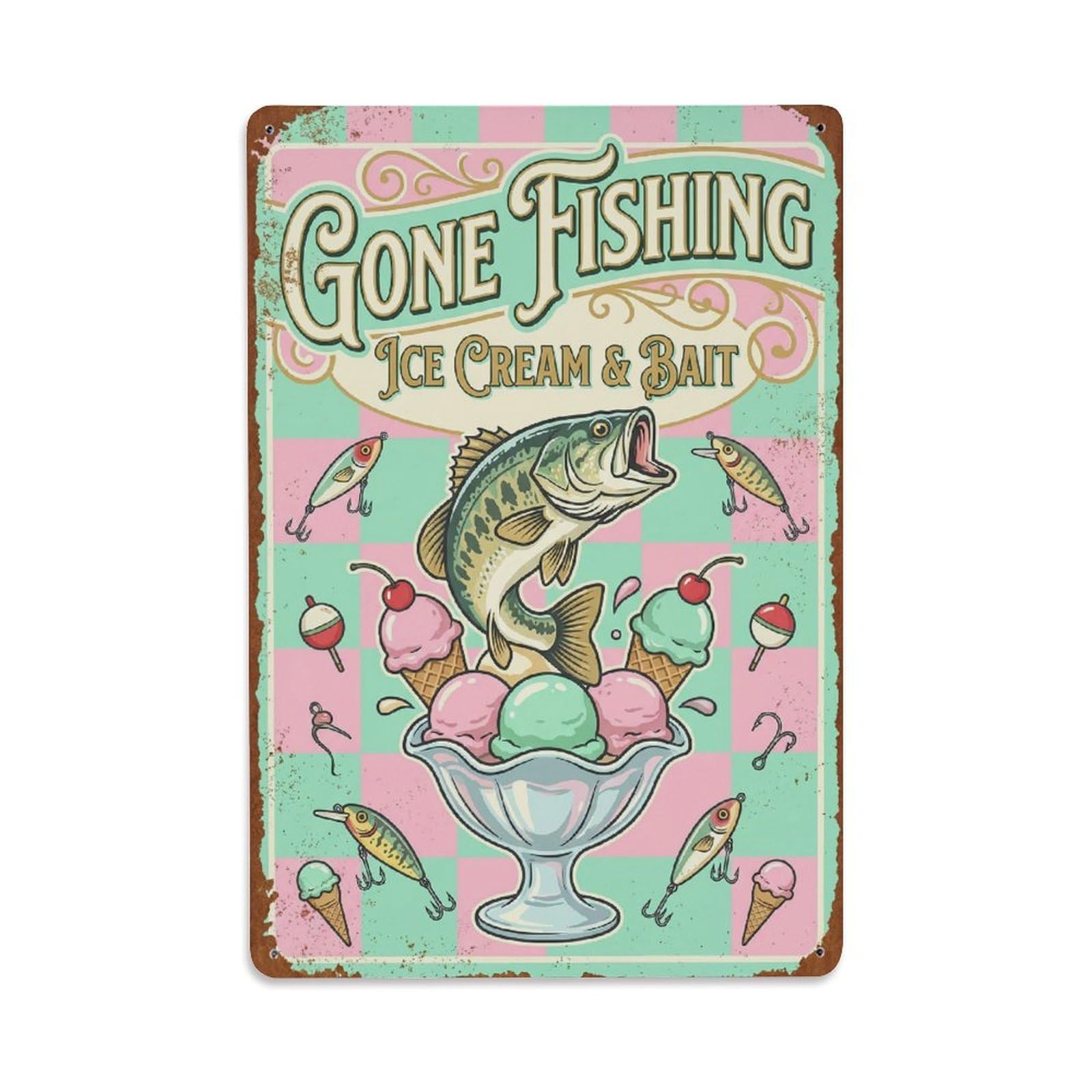 Gone Fishing Fishing Trip Vintage Metal Tin Sign Plaque Wall Decor for Cafe, Club, Garden Metal Poster 8x12Inch