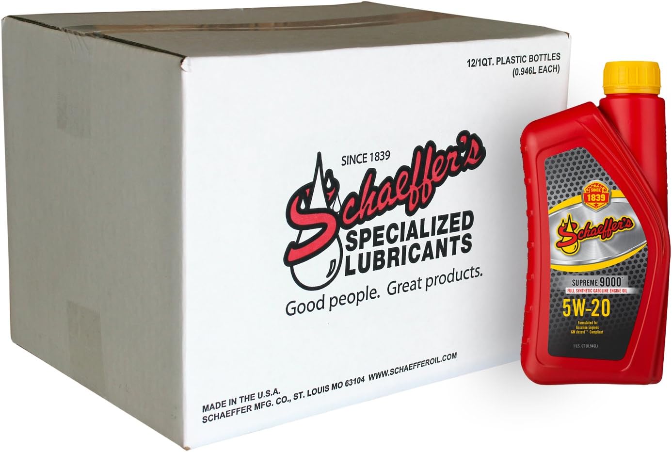 Schaeffer Manufacturing Co. 9004-012 Supreme 9000 Full Synthetic Gasoline Engine Oil 5W-20, 1-Quart Bottle (Pack of 12)