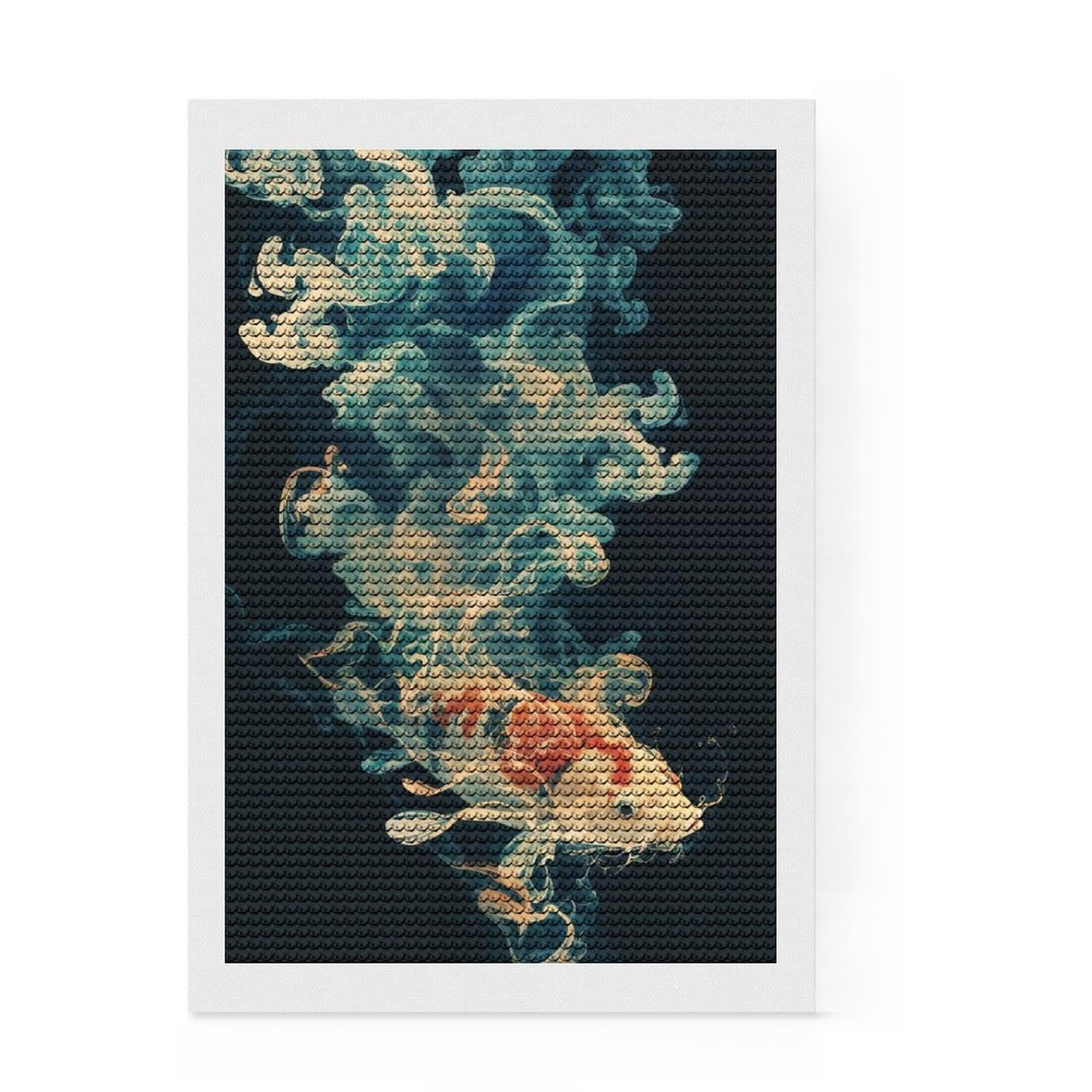 Junmoney Koi Wisp Diamond Art Canvas 8"x12", for Beginners, Printed Canvas, Farmhouse Decor, Birthday Gift, Relaxing DIY Hobby