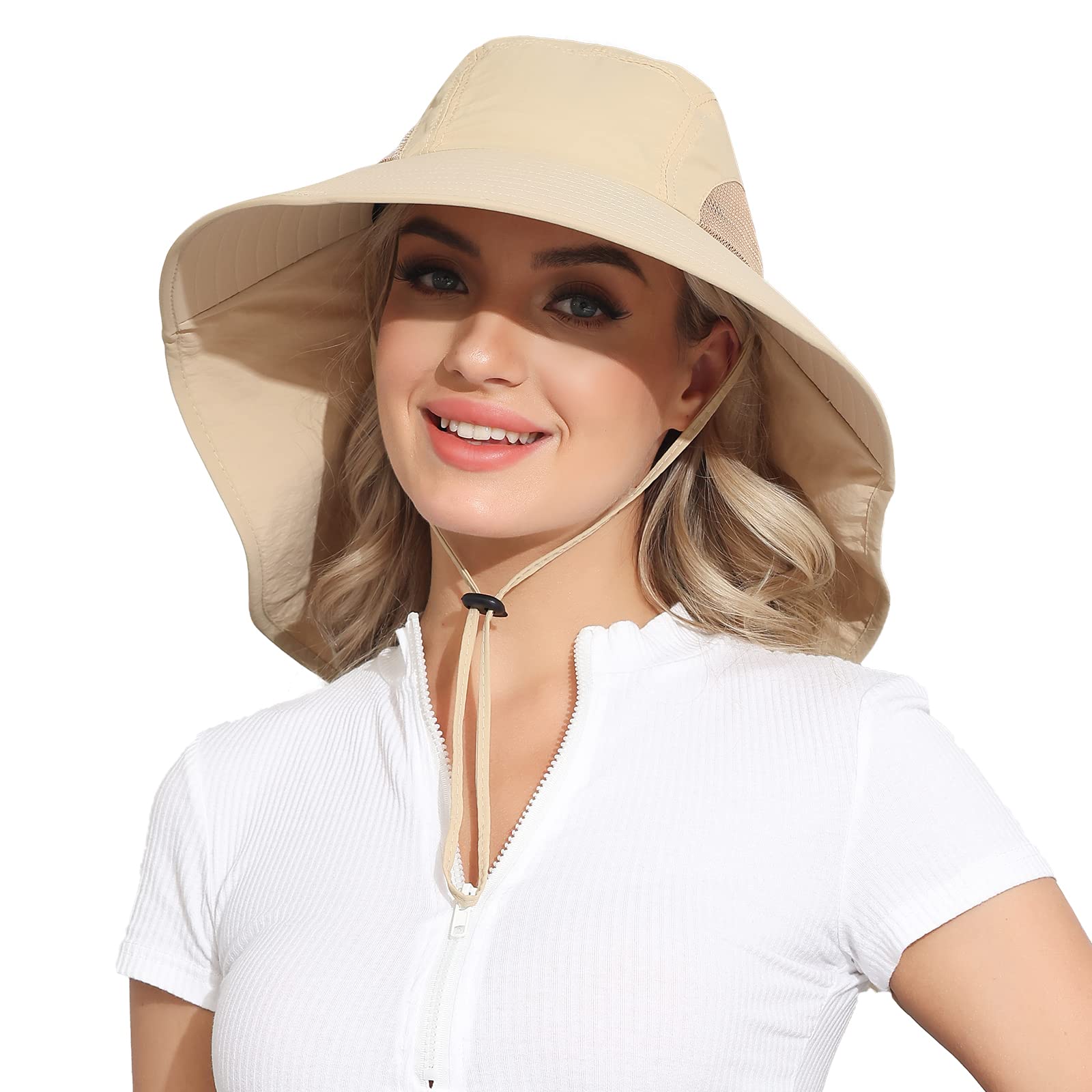 ROYAL MATRIX Outdoor Sun Hat with Neck Flap for Women & Men UV Protection Fishing Hat Wide Brim Sun Protection Gardening Hat (Beige)