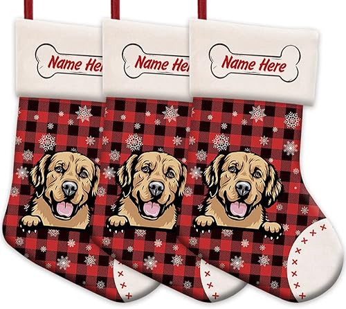 Vista 21 de Foto personalizada, Feliz Navidad, búfalo rojo, a cuadros, calcetín de Navidad para perro, copo de nieve, chimenea, decoración de vacaciones