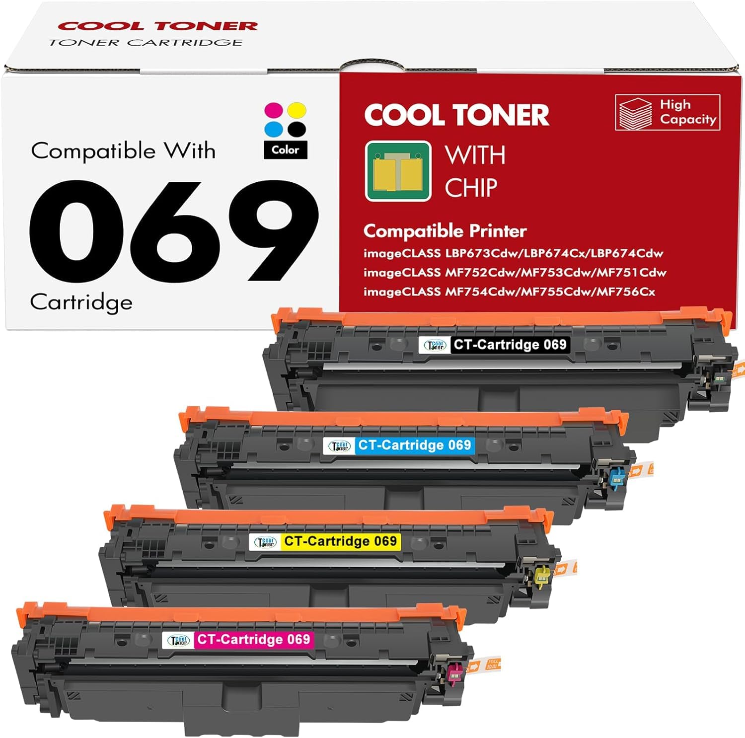 069 Toner Cartridge Set 069H MF753Cdw MF751Cdw LBP674C MF750C Series | Compatible for Canon Color imageCLASS MF 753Cdw MF752Cdw LBP674Cdw LBP674Cx LBP673Cdw MF756Cx Printer (B/C/Y/M, 4 Pack)