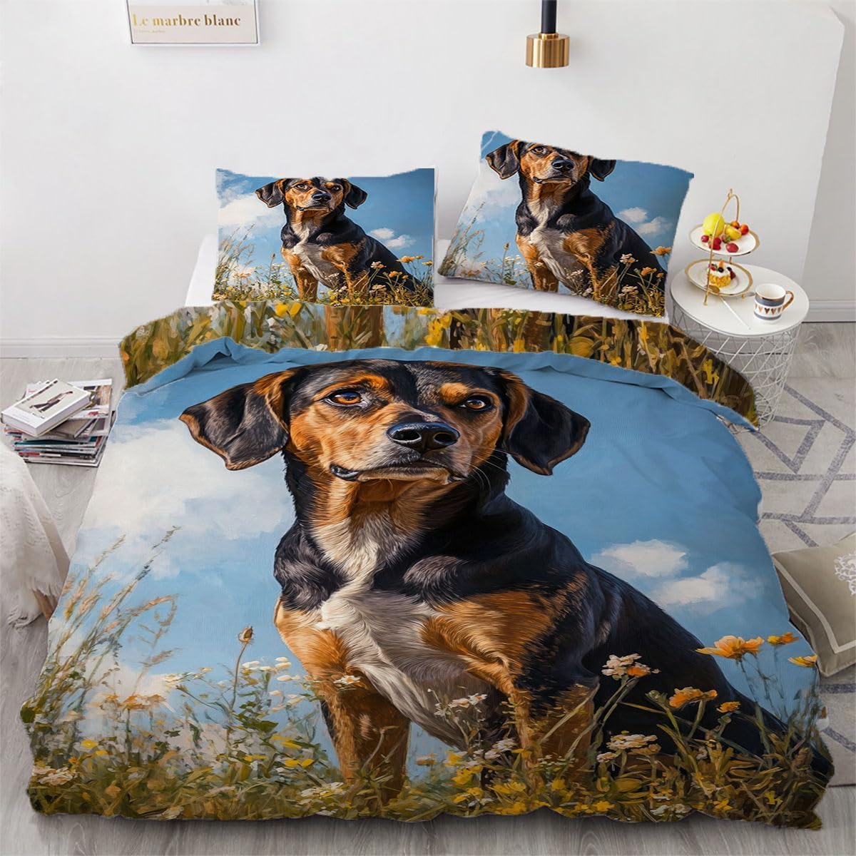 NDXRWDZR Single Bedding Set Beagle Duvet Cover for Kids Soft Hypoallergenic Microfiber Duvet Cover with Zipper Closure, 1 Duvet Cover 135x200 cm + 2 Pillowcases 50x75 cm