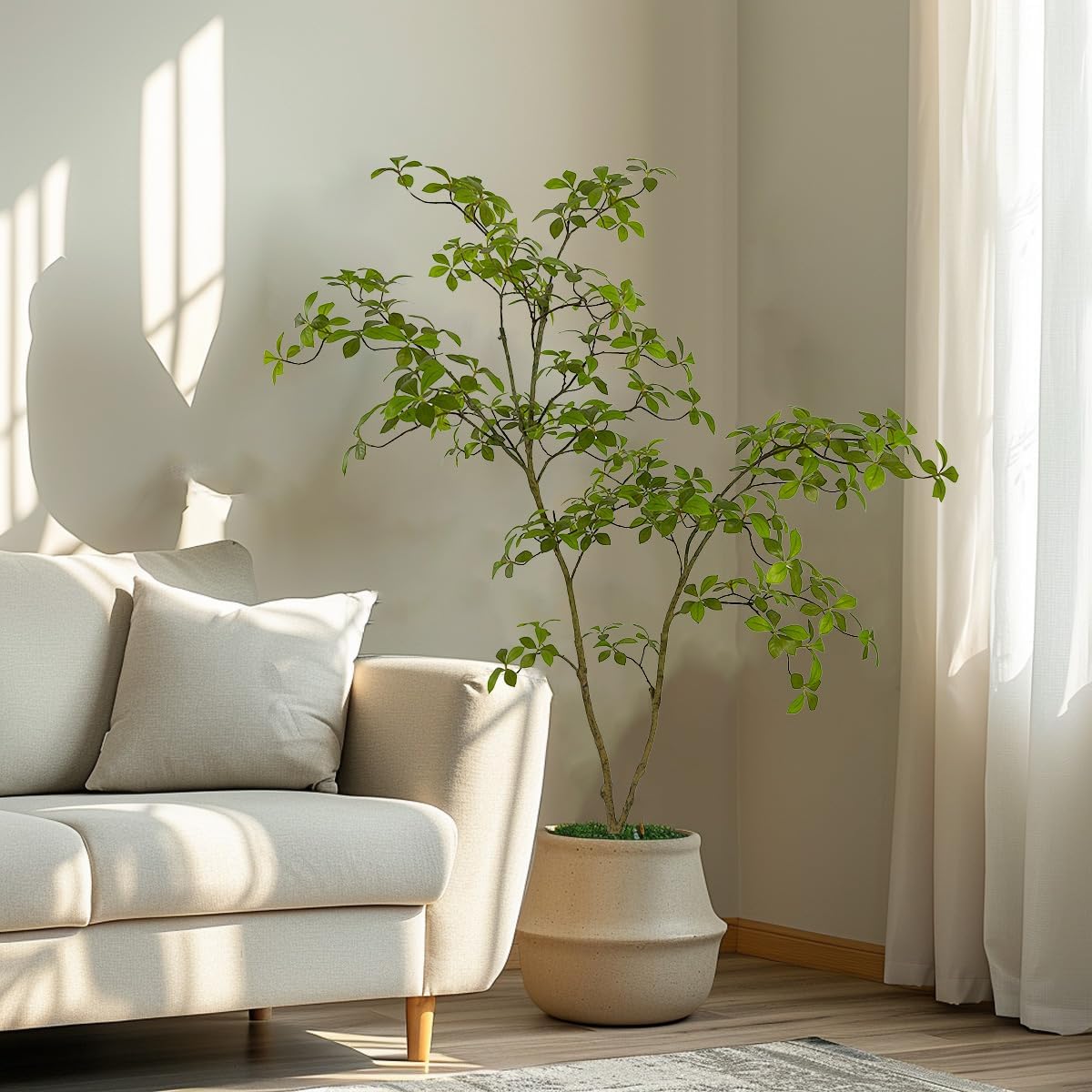 Artificial Gardenia Tree,5ft（1pack） Tall Fake Plants Artificial Mahonia fortunei Plants for Indoor, Fake Trees for Office Home Living Room Floor Patio Greening Porch Decor