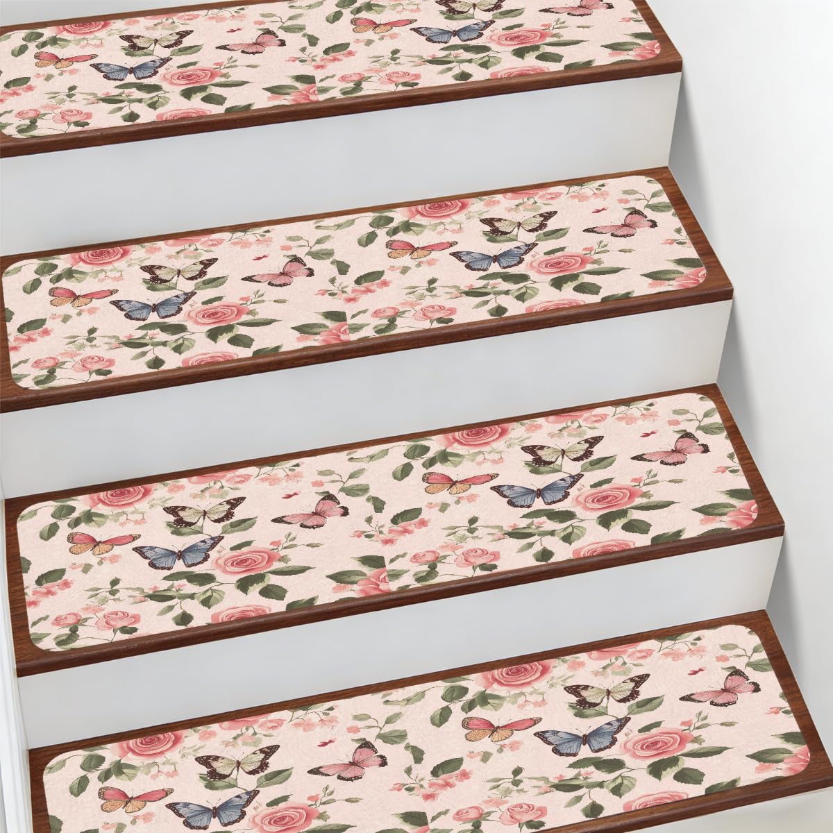 Alfombra para peldaños de escalera decorativa con mariposas para proteger el hogar familiar