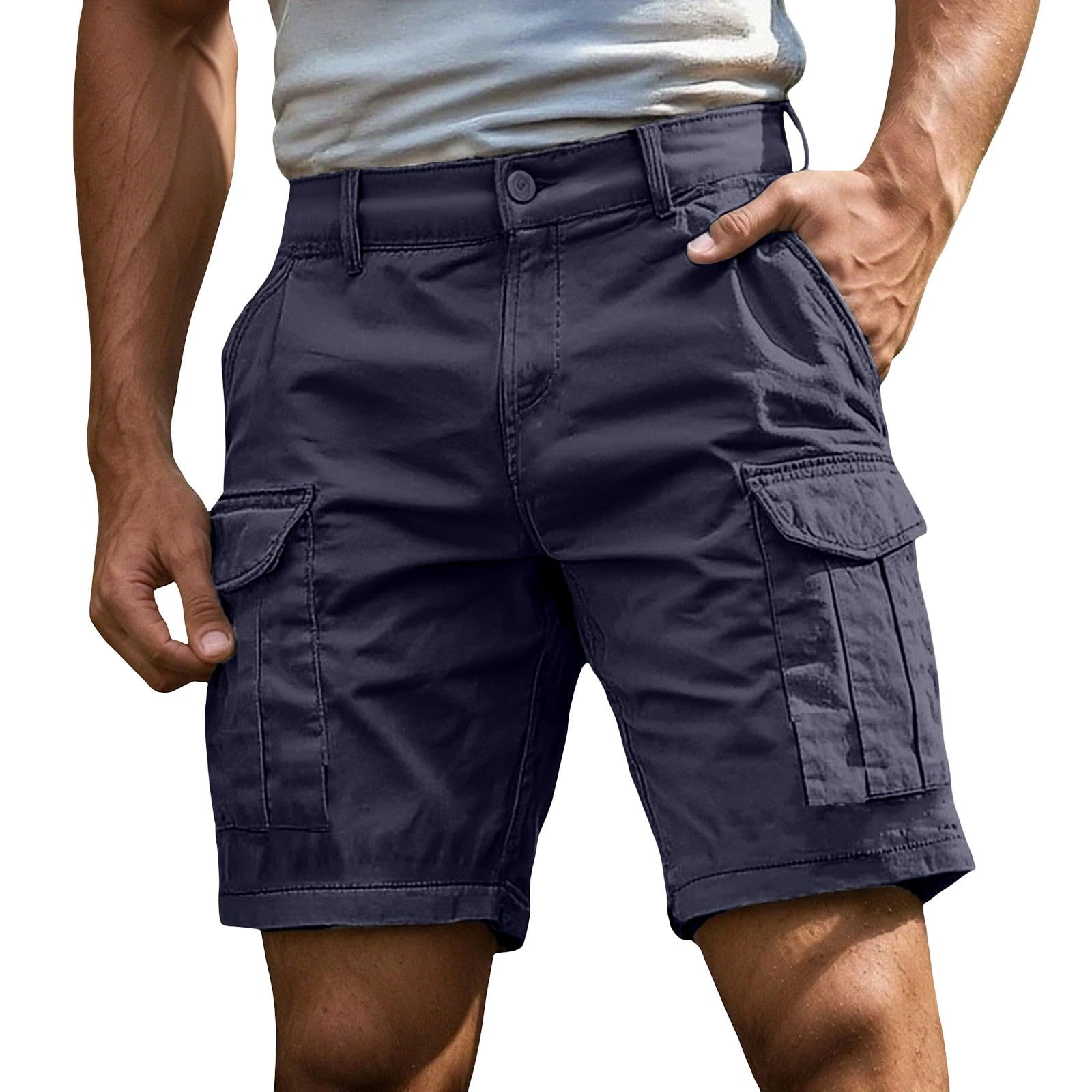 Kurze Hosen Herren Cargo Shorts Sommer Kurz Cargohose Arbeitshose Männer Stretch Basketball Jogging Bermuda Shorts mit Multiple Taschen Zipper Buttons Herrenhosen Sportshorts