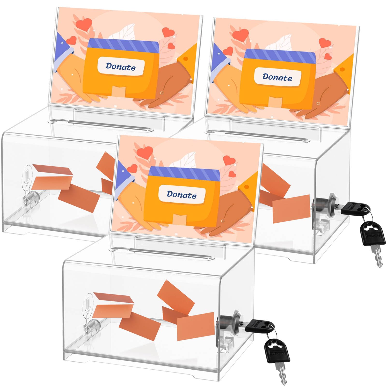 Clear Donation Box with Lock &amp; Sign Holder, Versatile for Fundraising, Ballot Voting, Suggestions, and Tips Jar, Secure Storage Design, Size 6.2x4.6x4.0 Inch, Clear 2 Pack