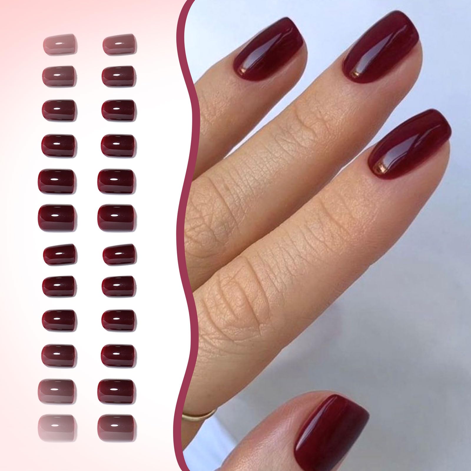 LunarCharm 24 unghie finte a pressione, extra corte, in gel gelatinoso, lucide, rotonde, riutilizzabili, 24 pezzi
