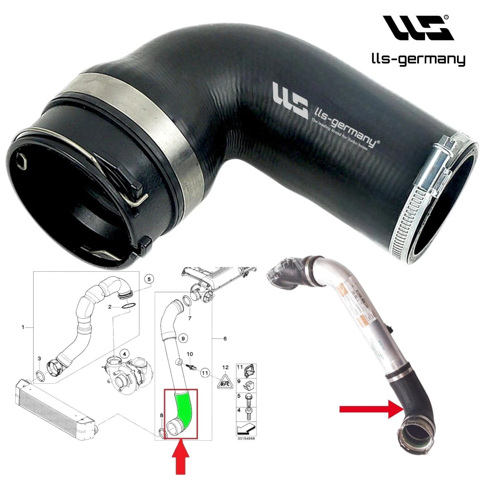 LLS-GERMANY Tuyau Turbo compatible avec BMW Série 5 (E60) 525d 530d (2002/09 à 2010/03), OEM: 11617799400, 11617799401, 11617797707,11617789963, 11617797697, 11617791664, 11617790547, 11617799402