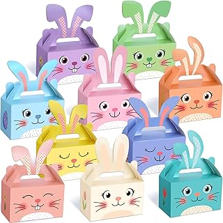 Skyygemm 100 Pcs Easter Treat Boxes Bunny Favor Boxes with Handle Easter Boxes Rabbit Shape Basket Candy Cookies Boxes for Easter Kids Home School Classroom Party Favor Decorations Supplies