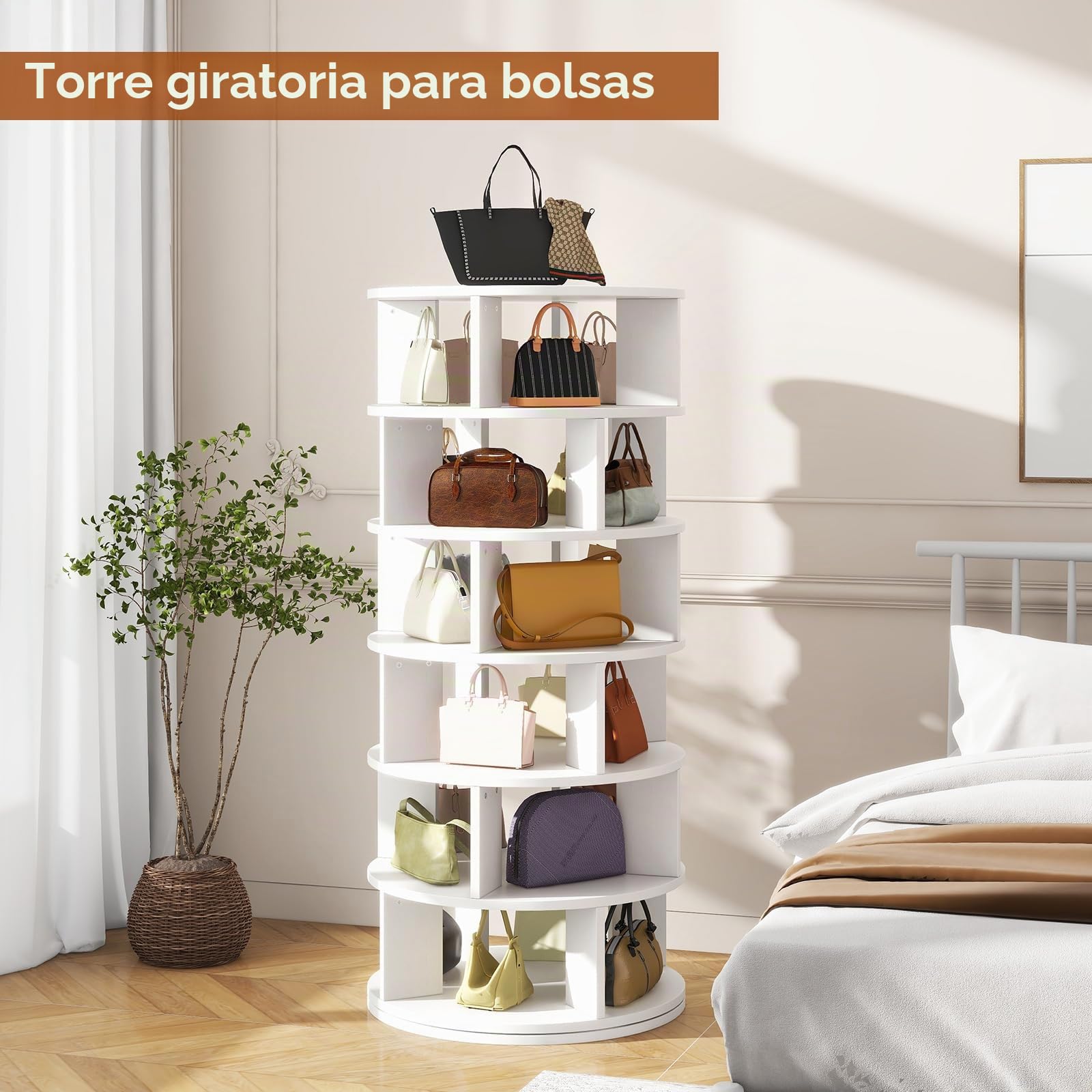 IBUYKE Zapatero Giratorio de 6 Niveles, Estante de Zapatos Giratorio 360°para 24 Pares de Zapatos, Organizador Vertical Redondo para Zapatos y Bolsos para Armario Pasillo Sala de Estar, Blanco WSR006W