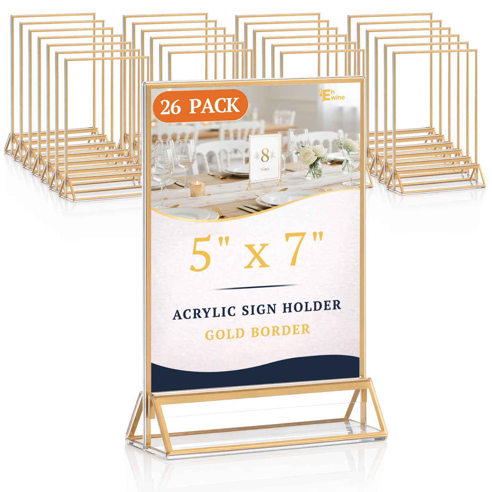Photo 1 of EHWINE Acrylic Sign Holder with Gold Border - 5x7 Inch (26 Pack)