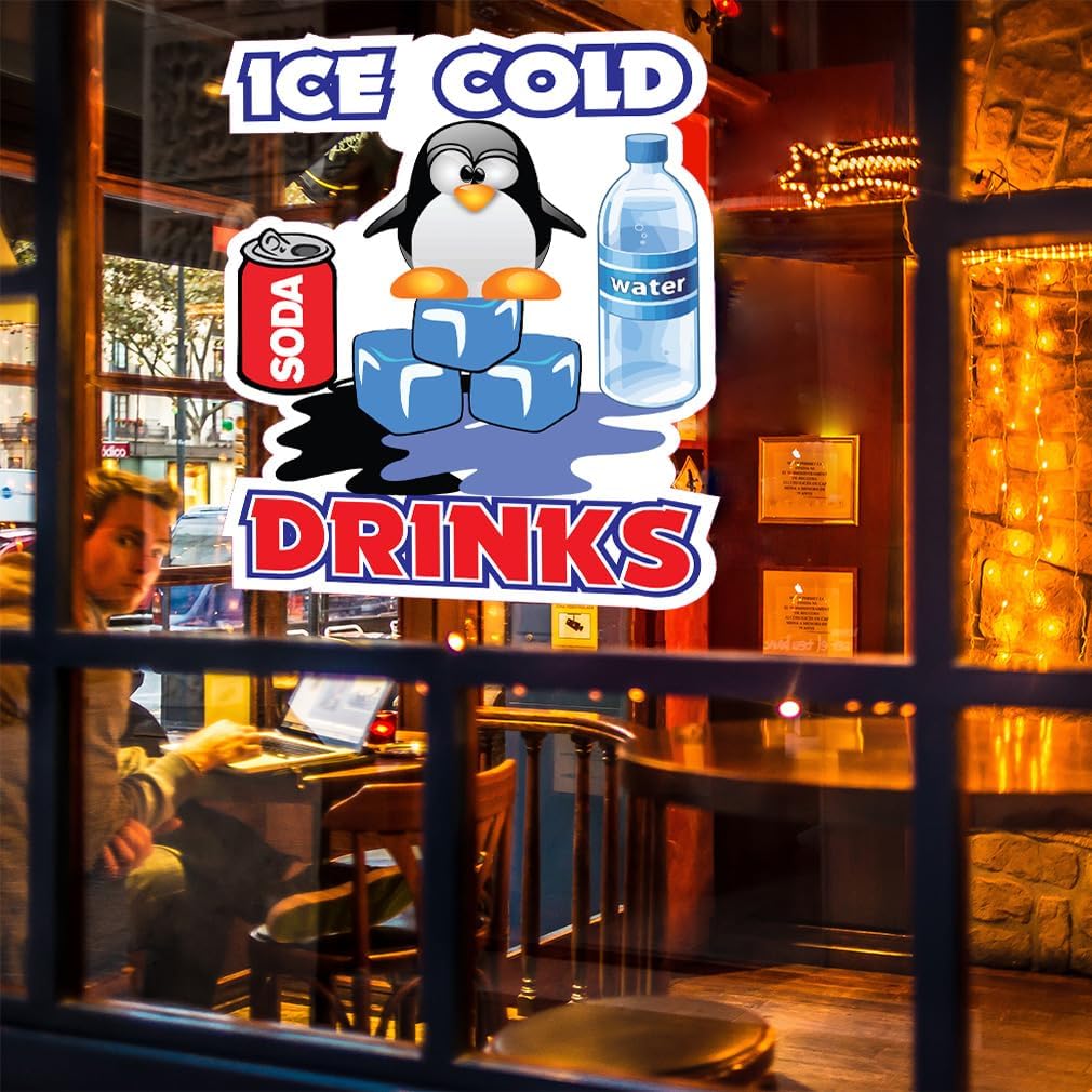 Ice Cold Drinks Concession Restaurant Food Truck Die-Cut Vinyl Sticker 24 inches
