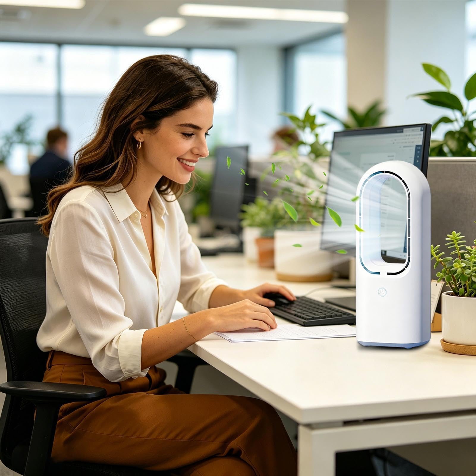 Ventilatori Senza Pale 5 Velocità Silenzioso USB Ricaricabile Luce Notturna | Ventilatore Da Scrivania Per Ufficio Casa Cucina Bagno Studio Viaggio Camper Campeggio Esterno