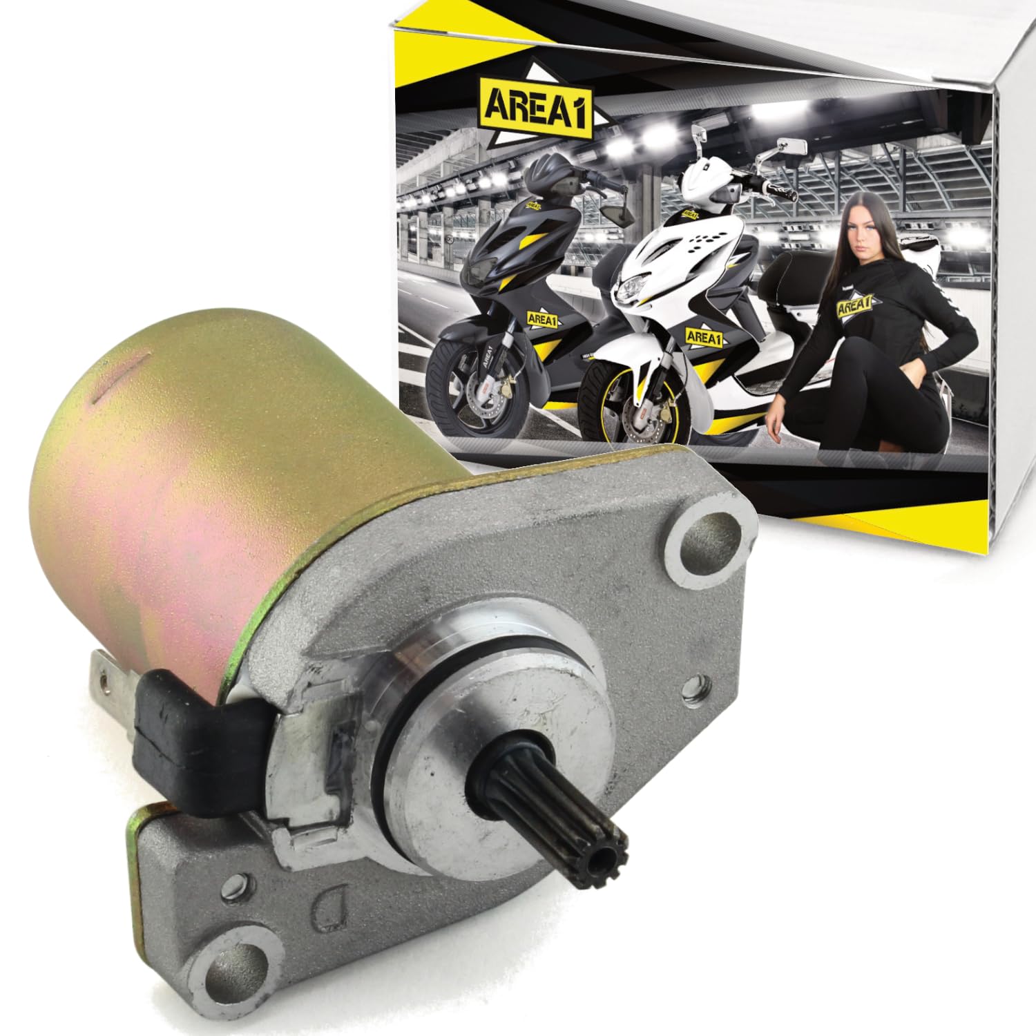 Area1 Anlassermotor E Startermotor kompatibel mit Yamaha Aerox 50 (R/Naked) Neos, Jog R, BWS, Slider, passend für MBK Nitro Booster Ovetto MachG Stunt, für Malaguti F10 Jet F12 Phantom F15 Firefox