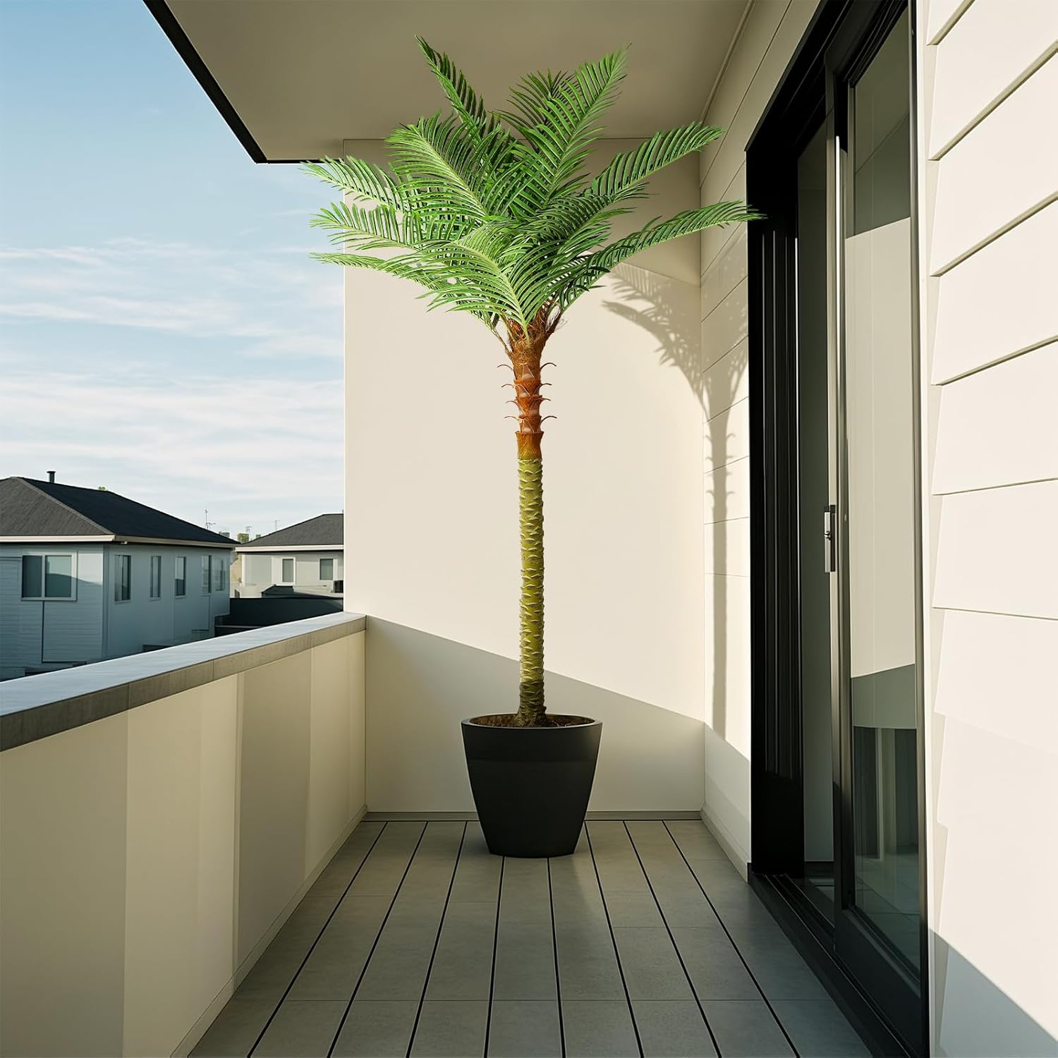 Fake Palm Tree, 8ft Artificial Phoenix Palm Tree Tall Tropical Tree with Adjustable Leaves & Planter, Outdoor Indoor Faux Trees for Living Room/Patio/Poolside/Yard Decor - Image 6