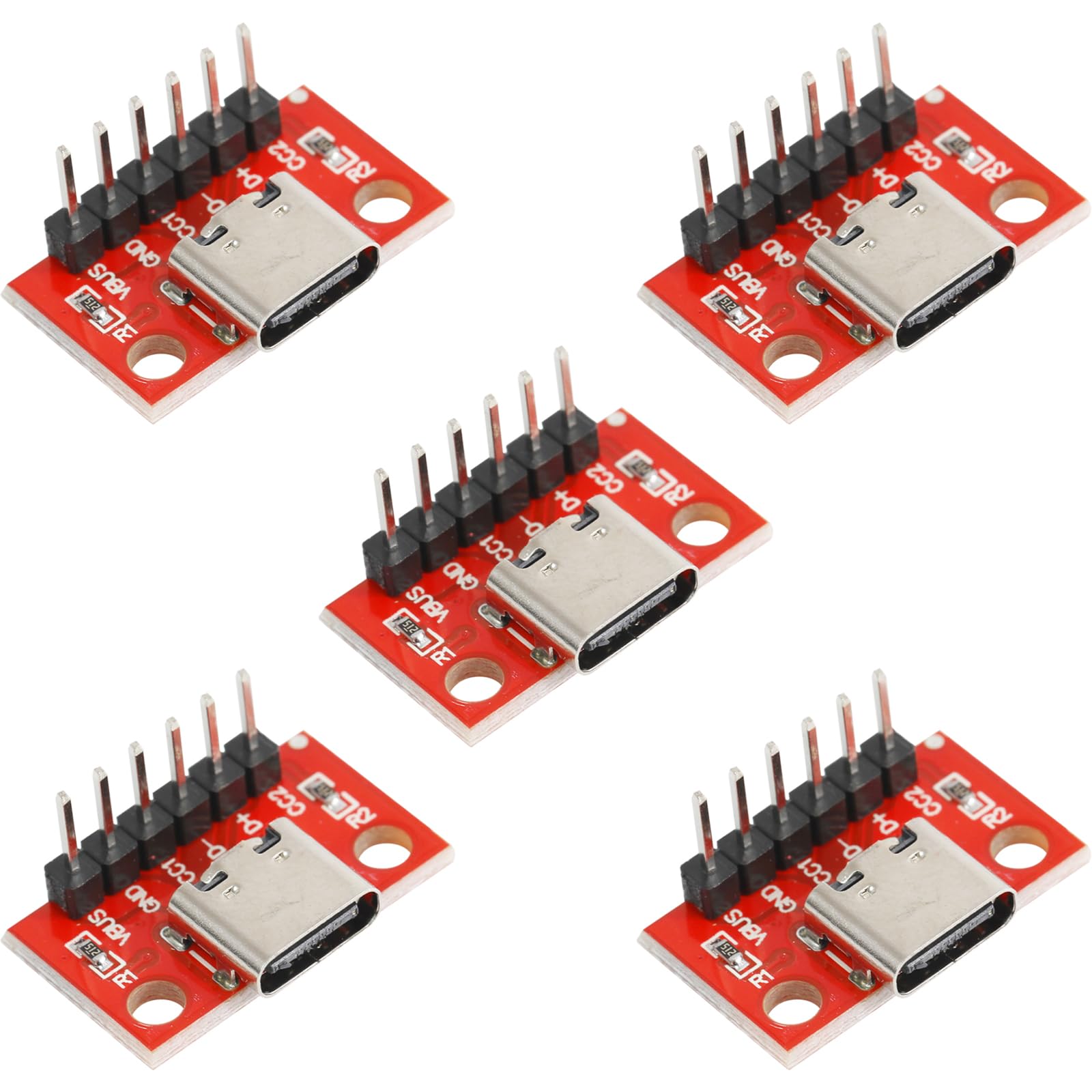 Teansic 5PCS Type C Female Serial Basic Breakout,USB C 16Pin PCB Converter Board with Pin Header
