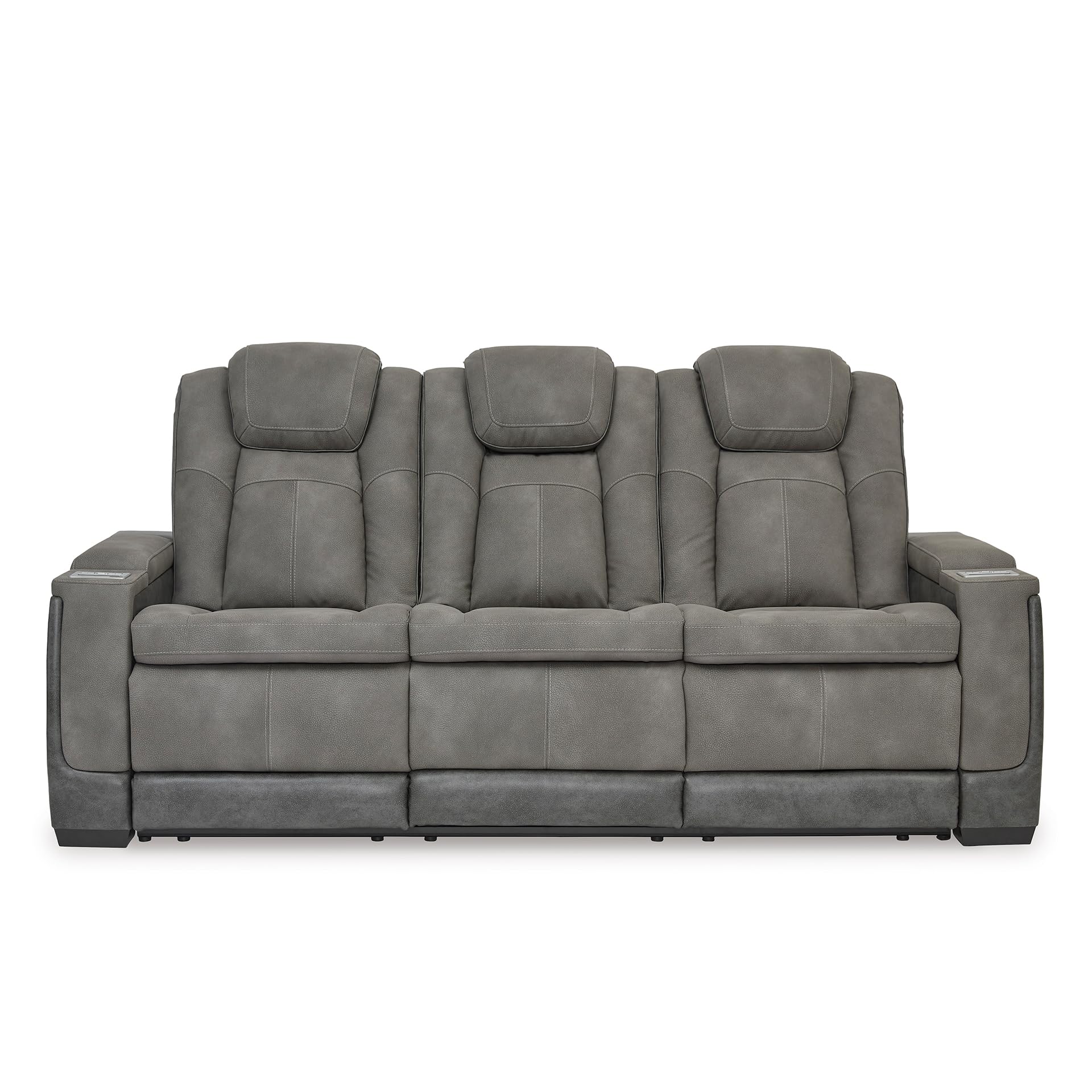 Signature Design by Ashley Next-Gen DuraPella Modern Faux Leather Power Reclining Sofa with Adjustable Headrest, Gray